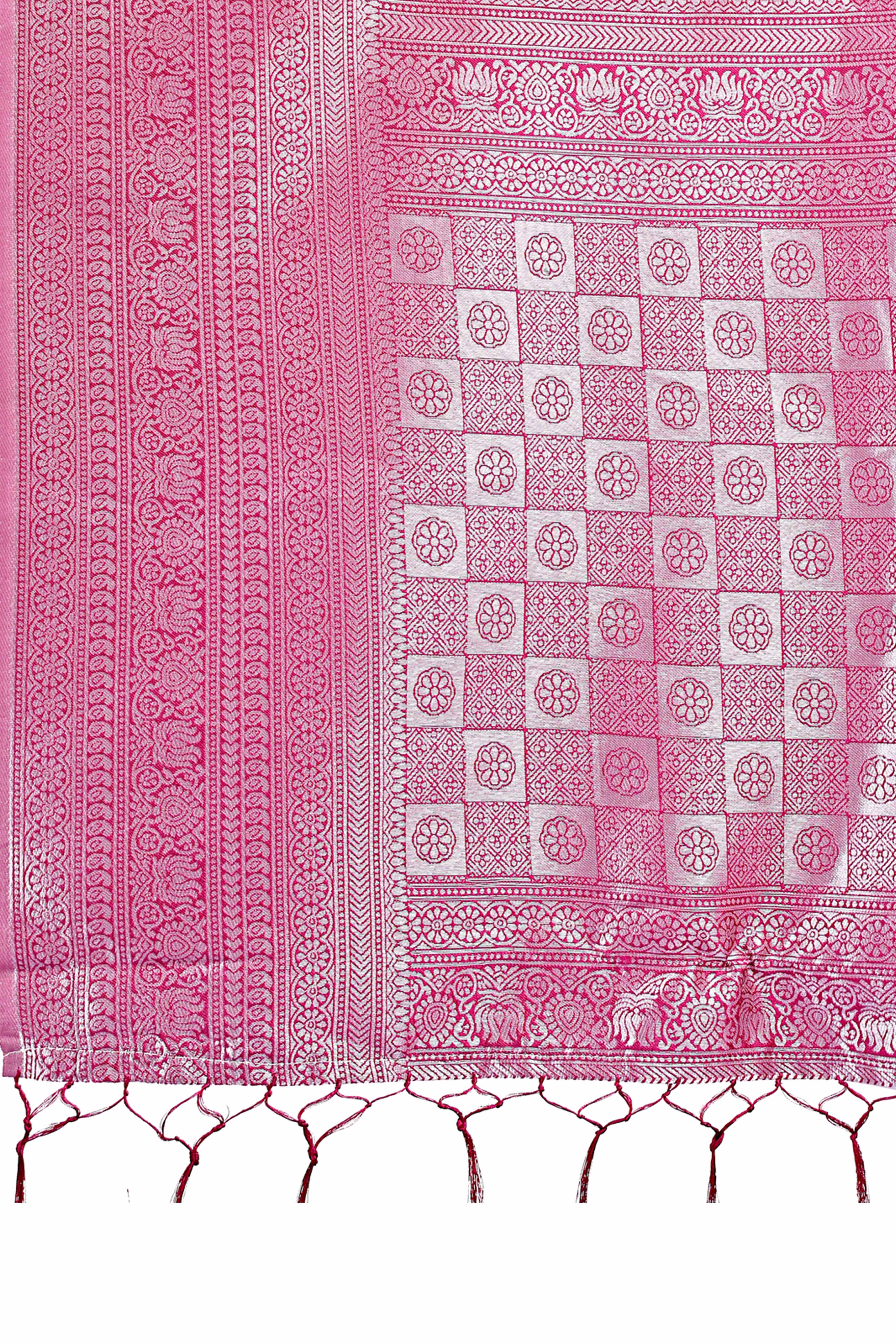 Pink Banarasi Weave in Checked Design with Lustrous Zari Embellishments