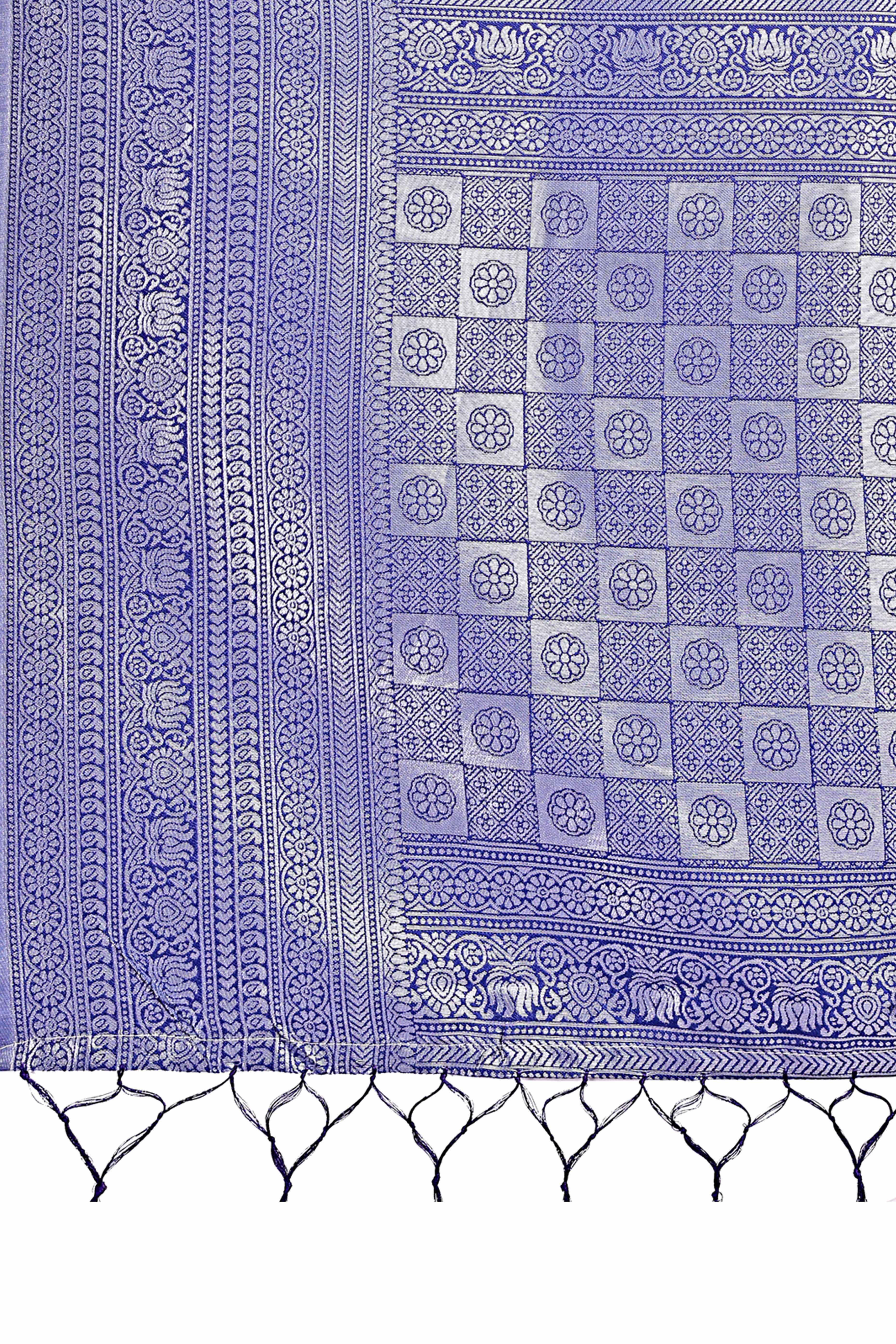Sky Blue Banarasi Weave in Checked Design with Lustrous Zari Embellishments