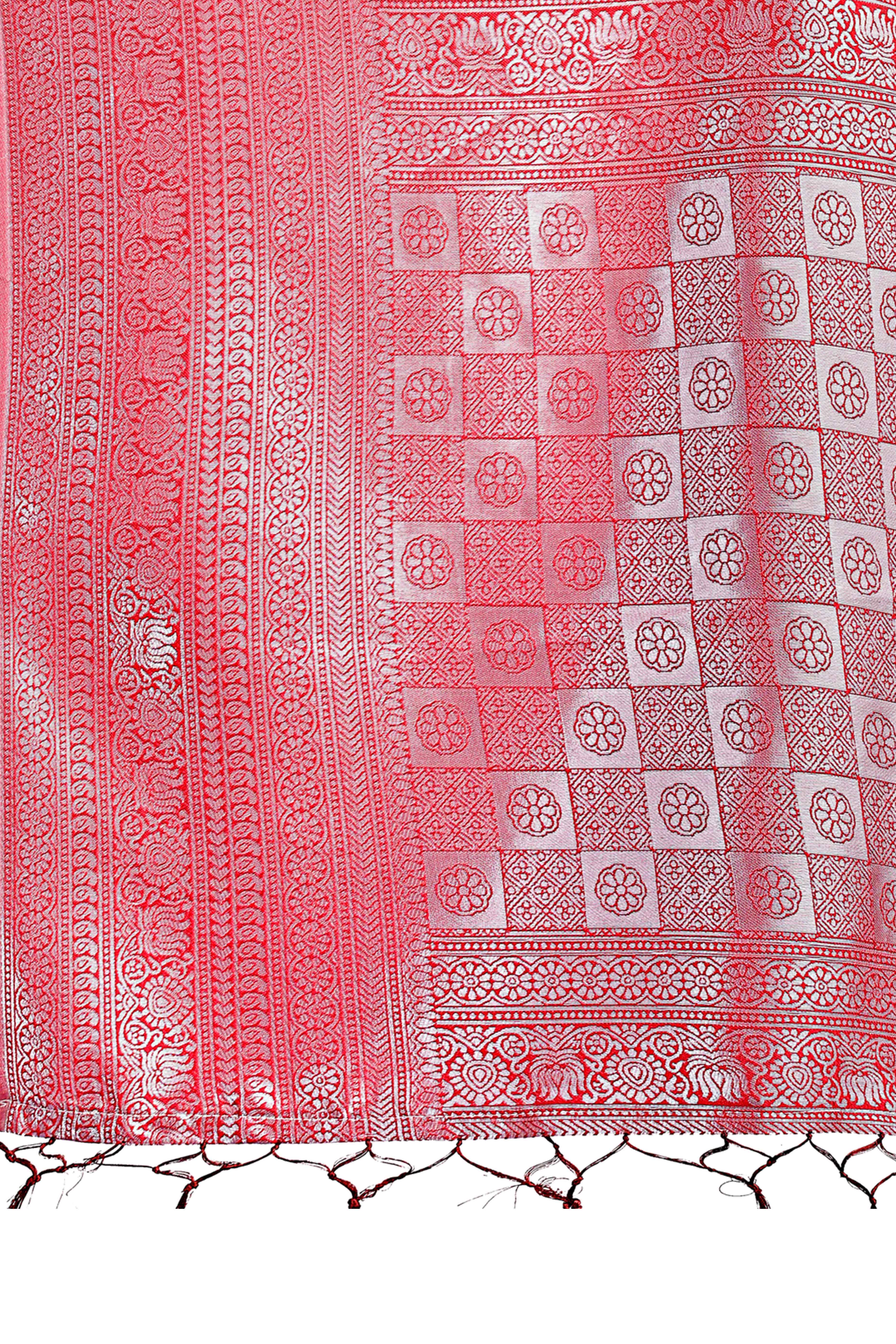 Orange Banarasi Weave in Checked Design with Lustrous Zari Embellishments