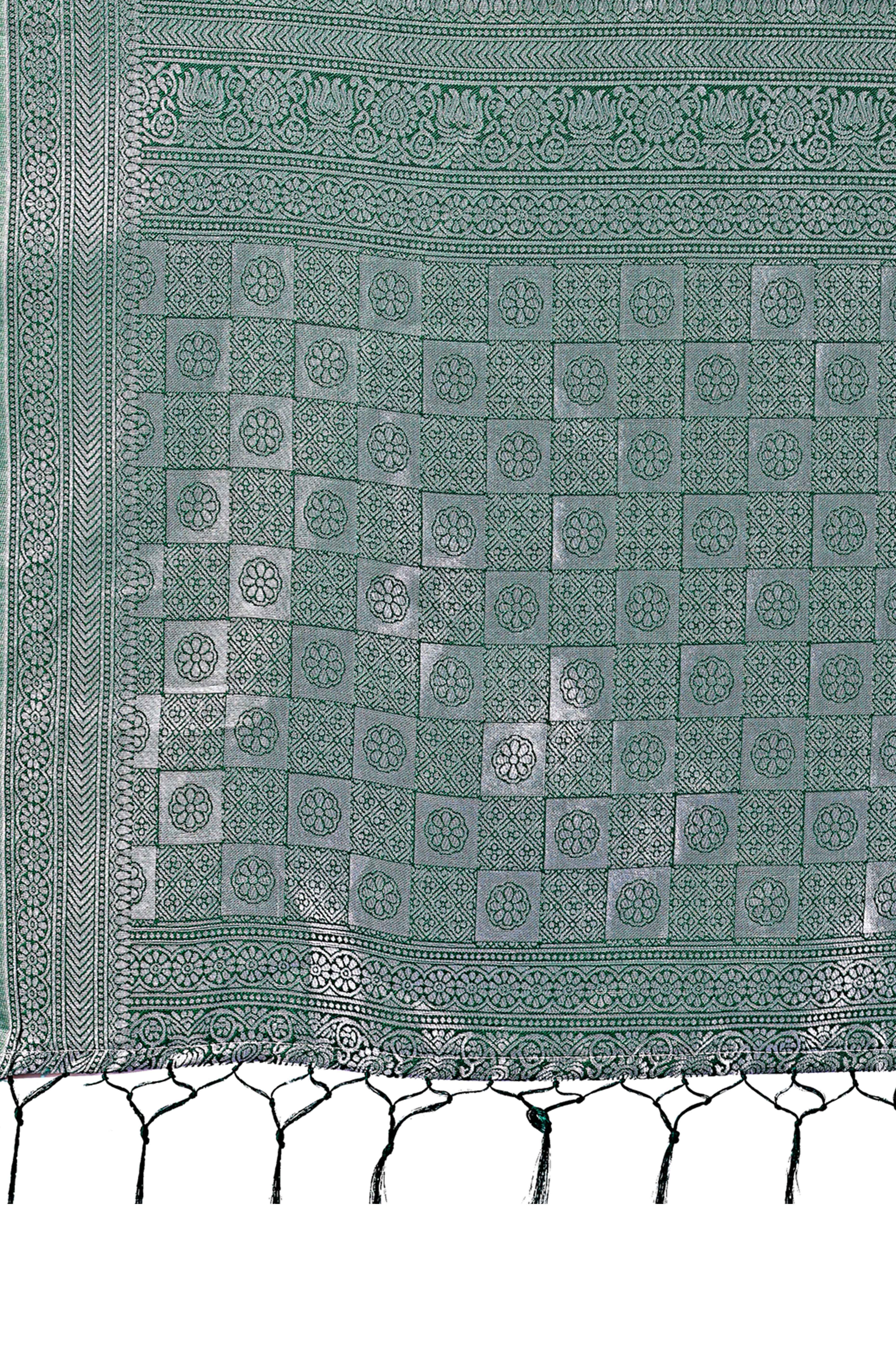 Light Green Banarasi Weave in Checked Design with Lustrous Zari Embellishments