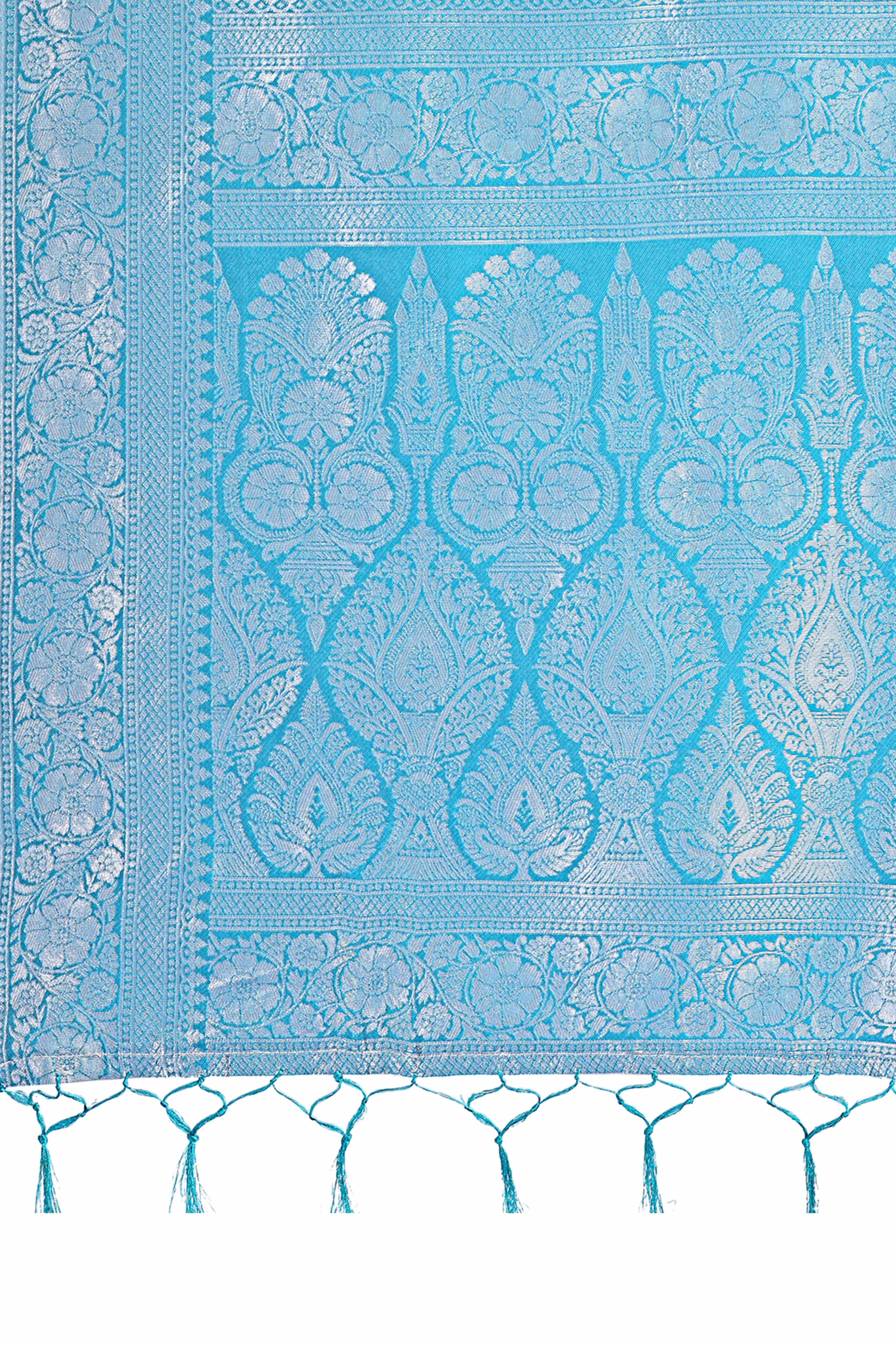 Yellow Lichi Cotton Silk Saree Adorned With Floral Zari Weave & Tassels