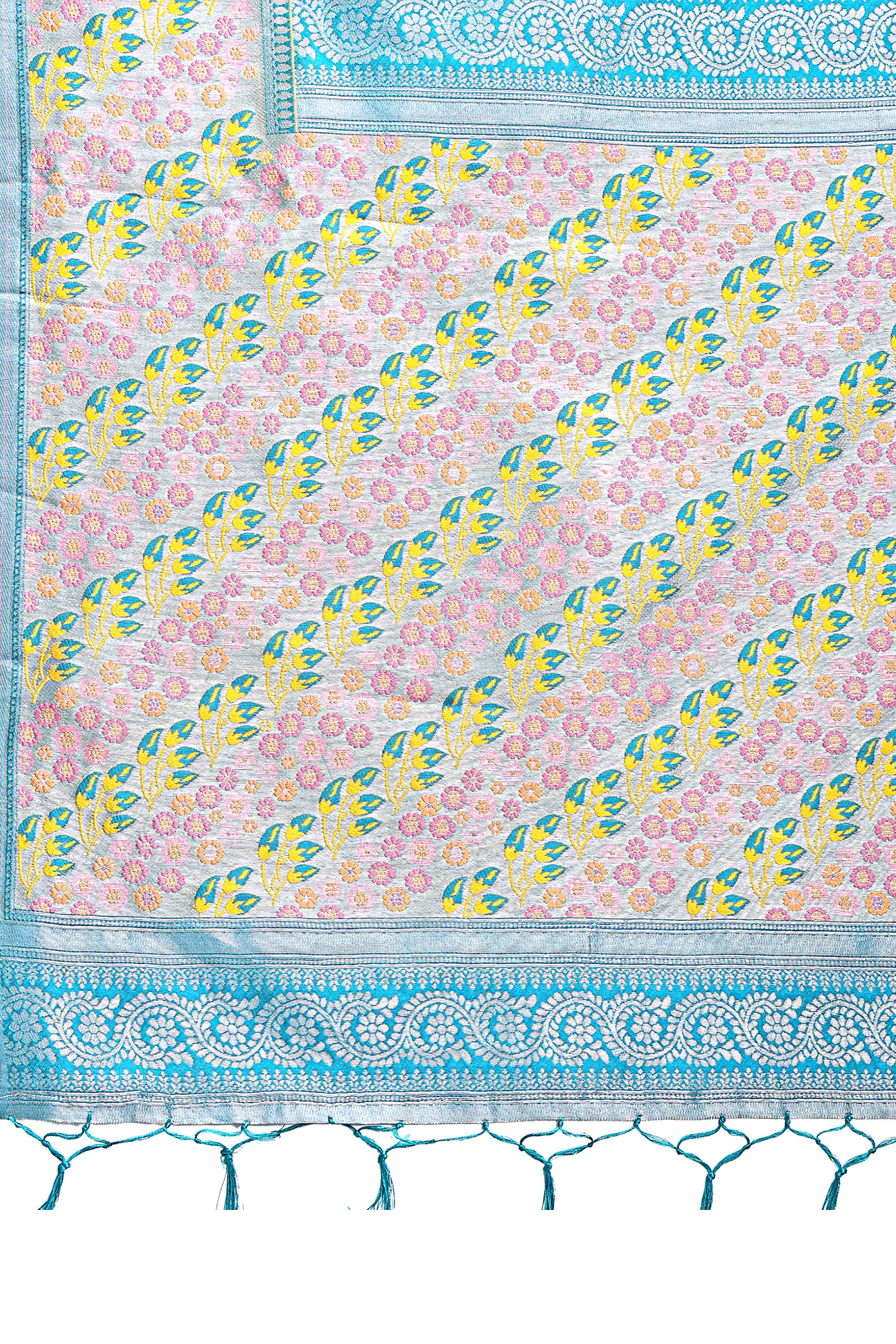 Yellow Silk Blend Saree Embellished With Zari Weaving & Tassel Accents