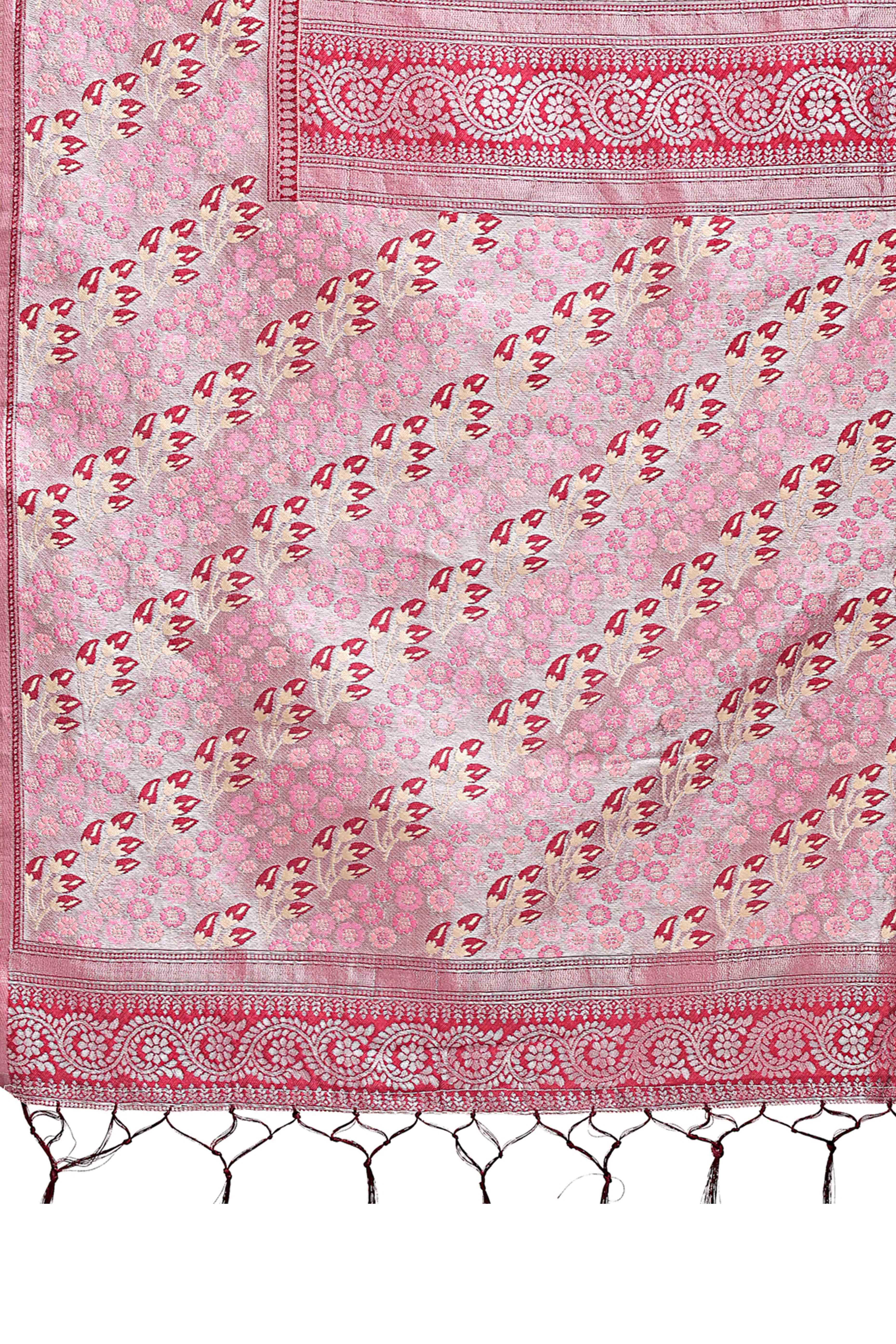 Cream Silk Blend Saree Embellished With Zari Weaving & Tassel Accents