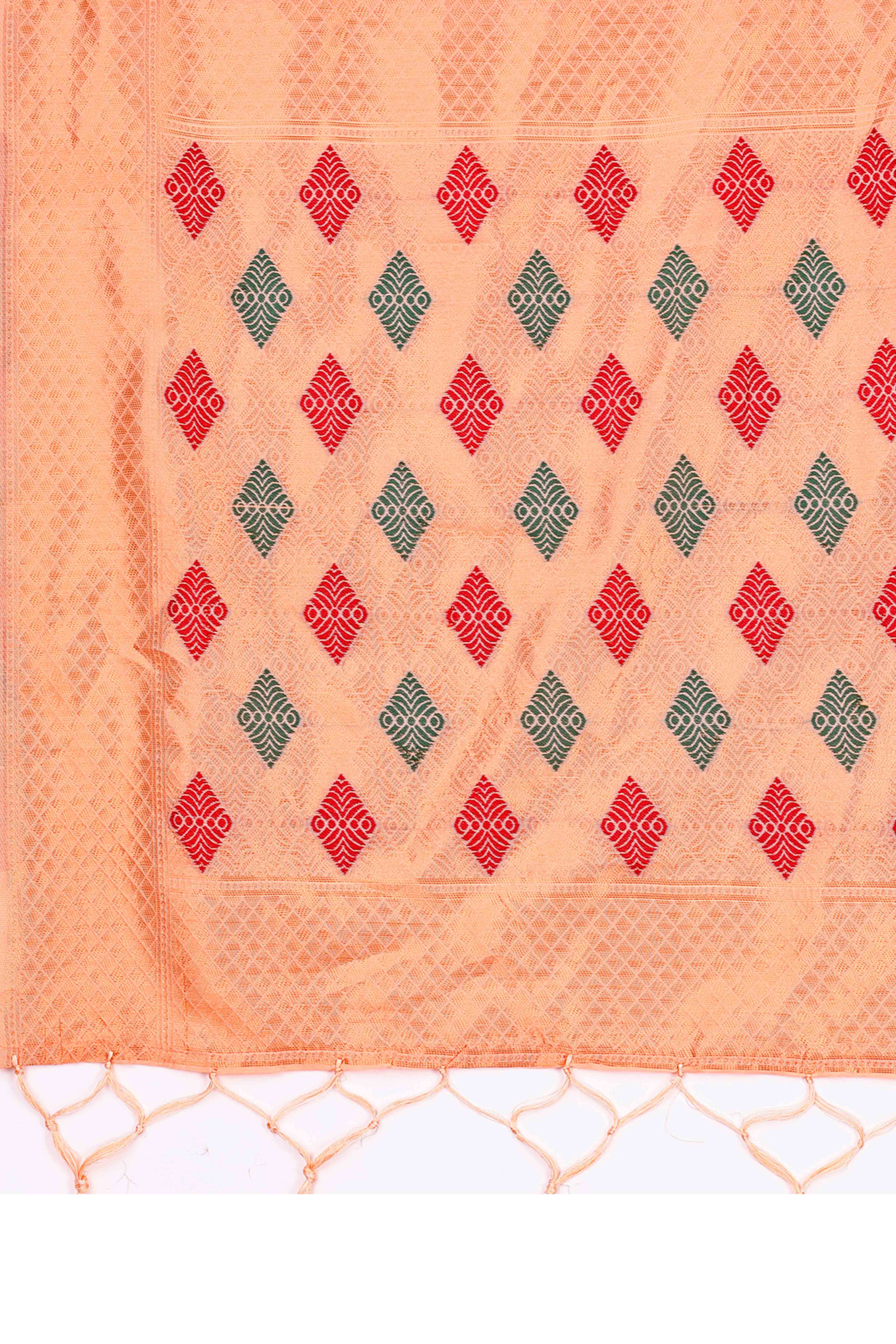 Light Orange Floral Zari Weaving Linen Cotton Saree With Tassel Pallu Accent