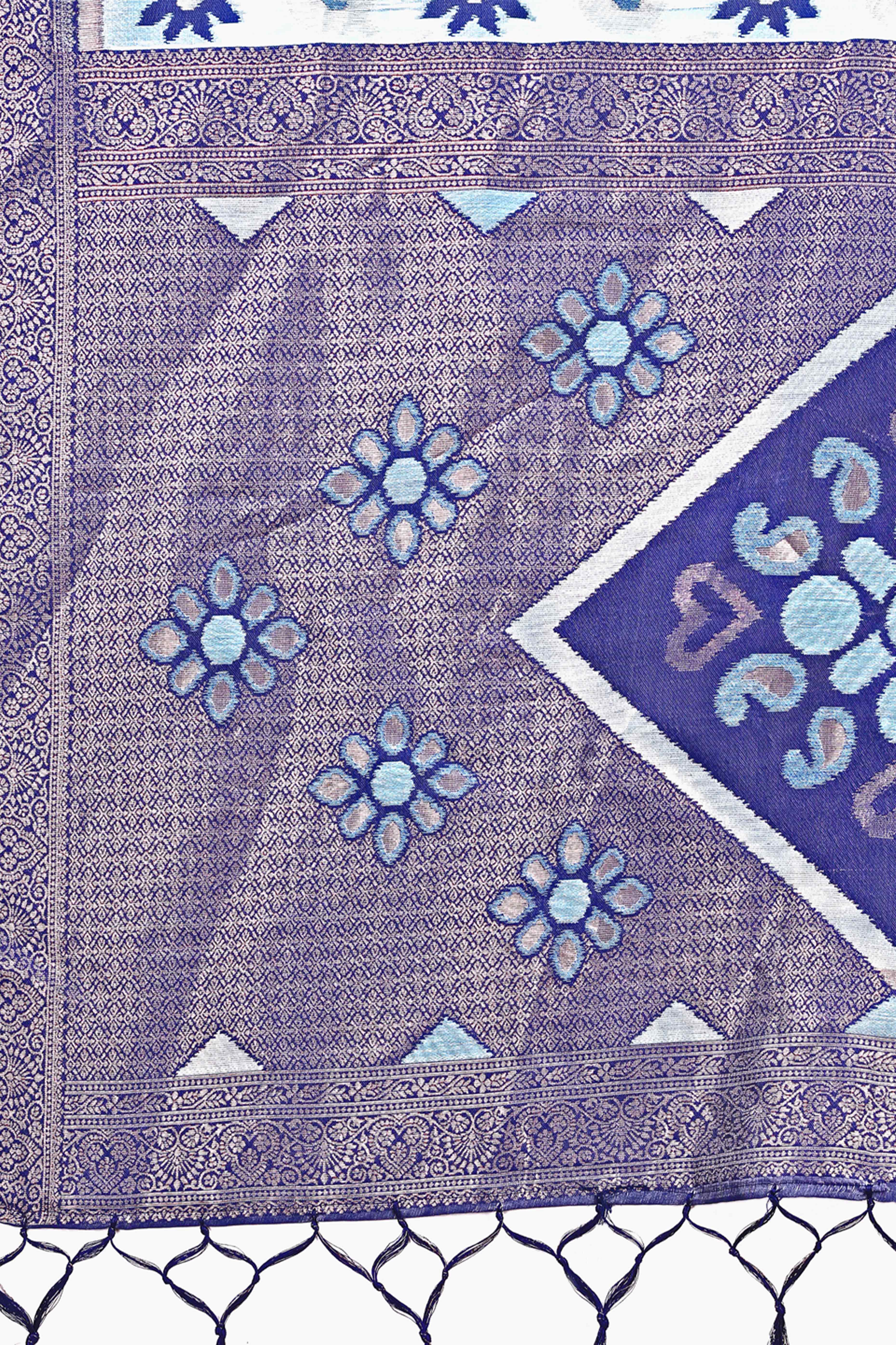Sky Blue Ethnic Saree in Linen Cotton Fabric with Intricate Floral Pattern Weaving