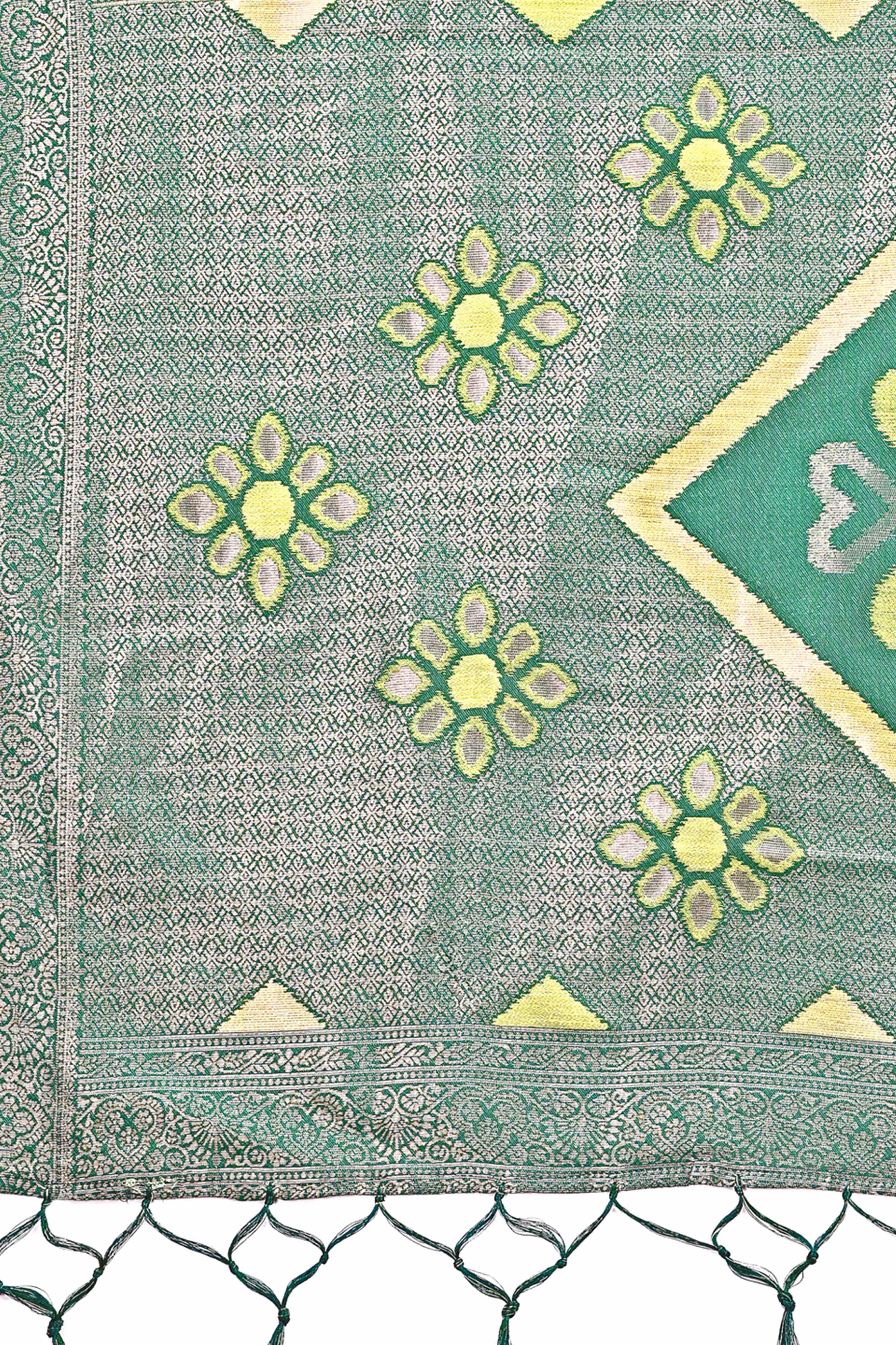 Yellow Ethnic Saree in Linen Cotton Fabric with Intricate Floral Pattern Weaving