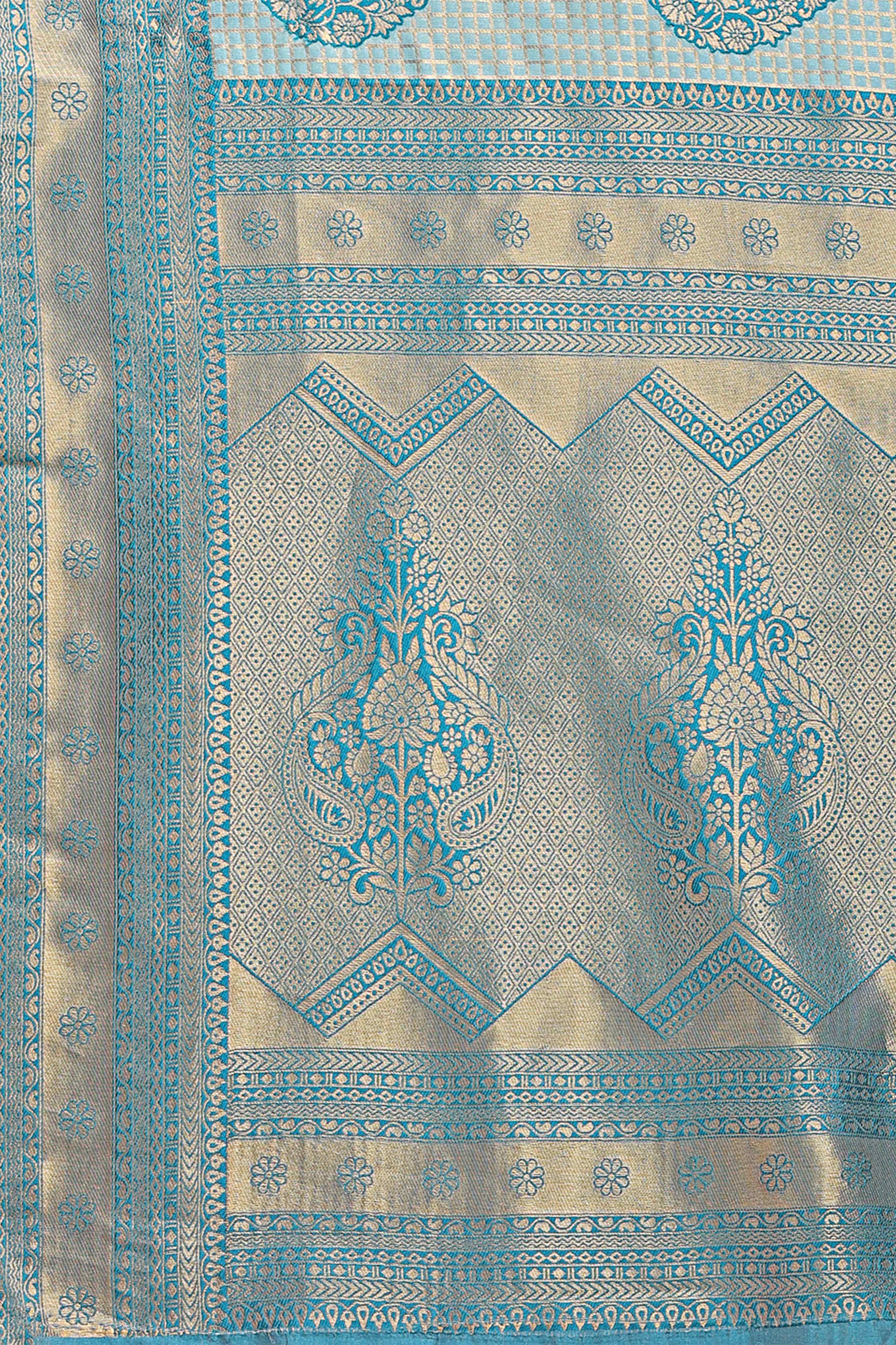 Sea Green Saree in Pure Banarasi Silk with Intricate Zari Borders and Motifs