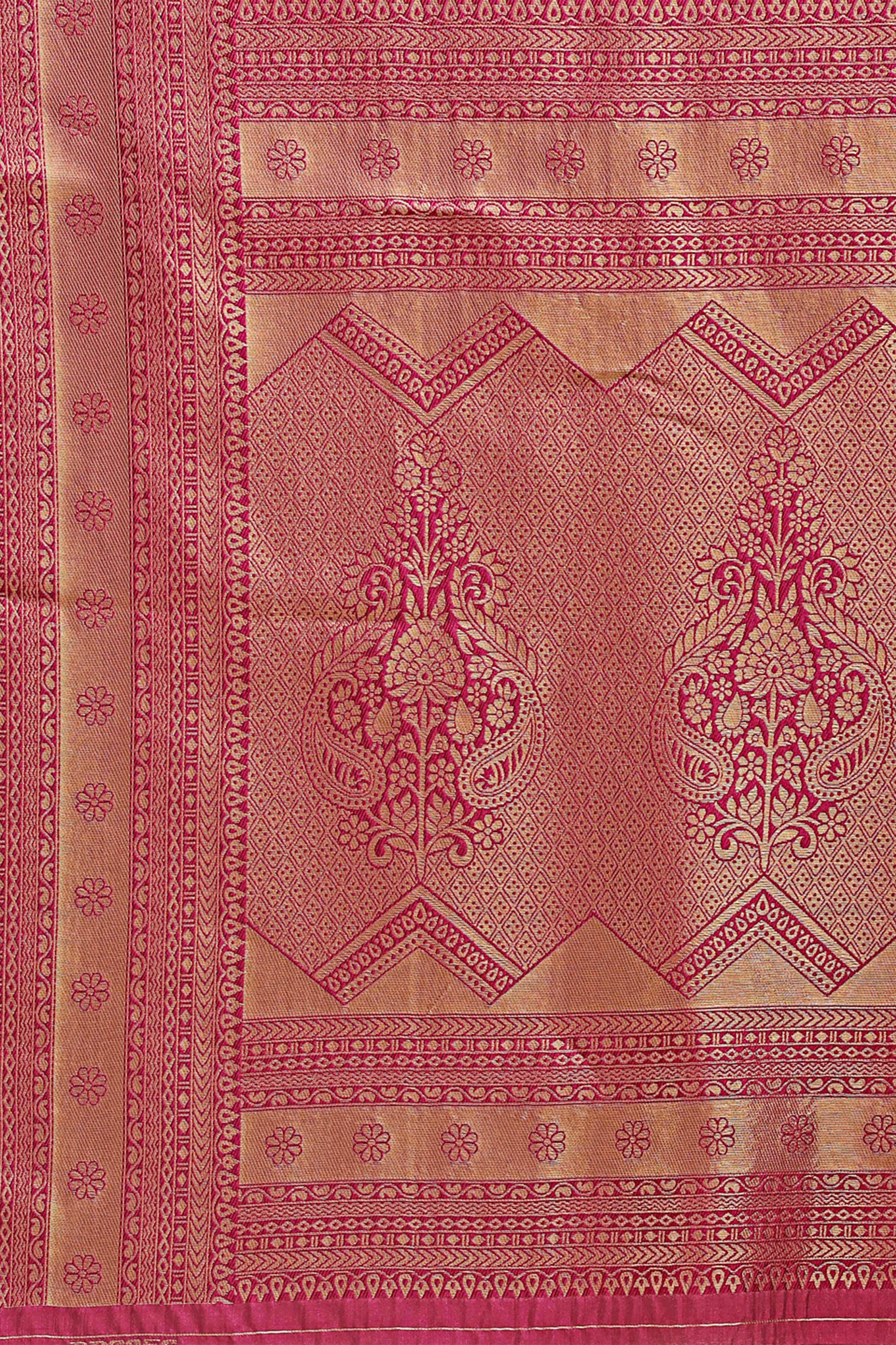 Light Pink & Magenta Saree in Pure Banarasi Silk with Intricate Zari Borders and Motifs