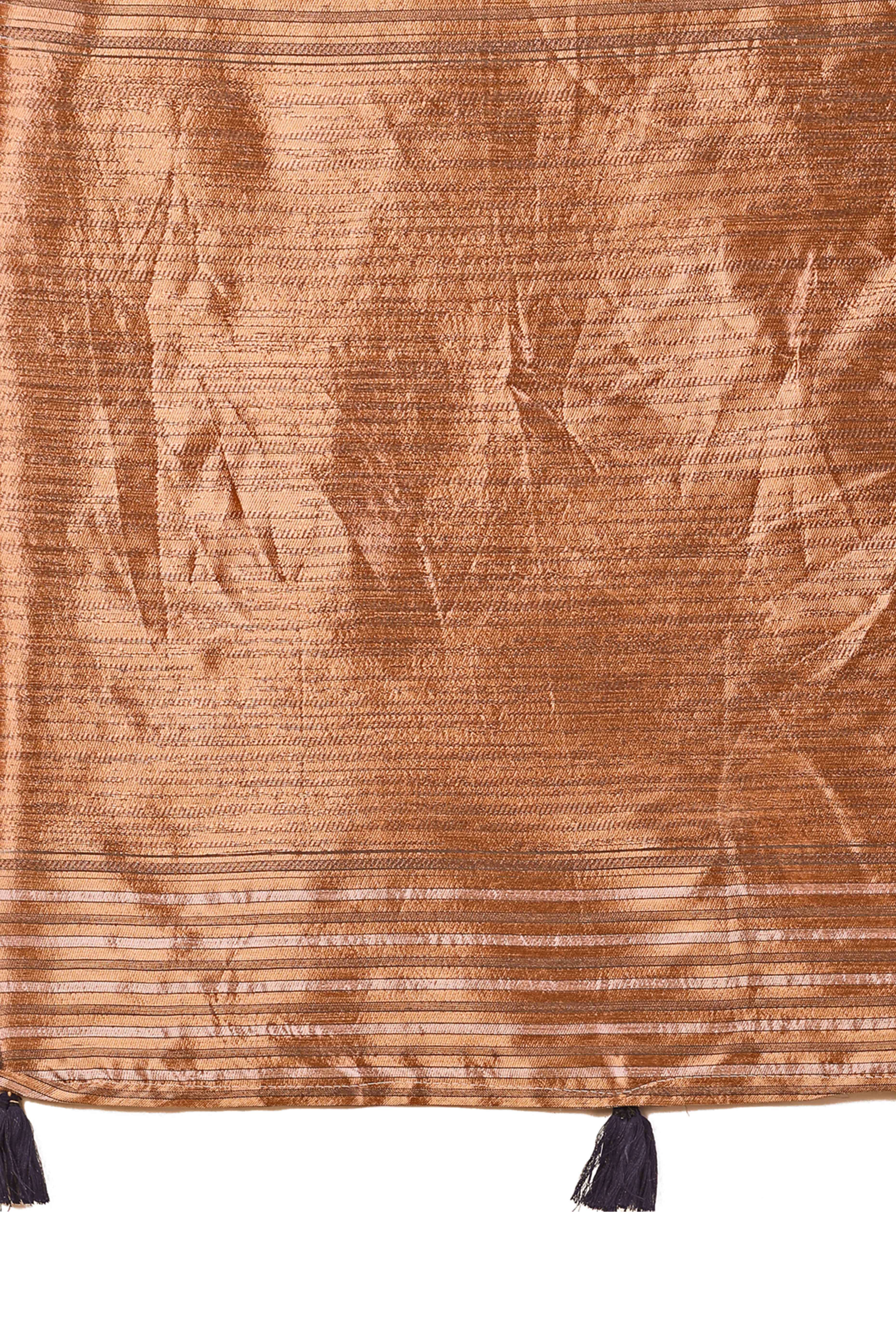 Dark Grey Saree In Linen Cotton With Exquisite Zari Weaving & Subtle Tassel Border