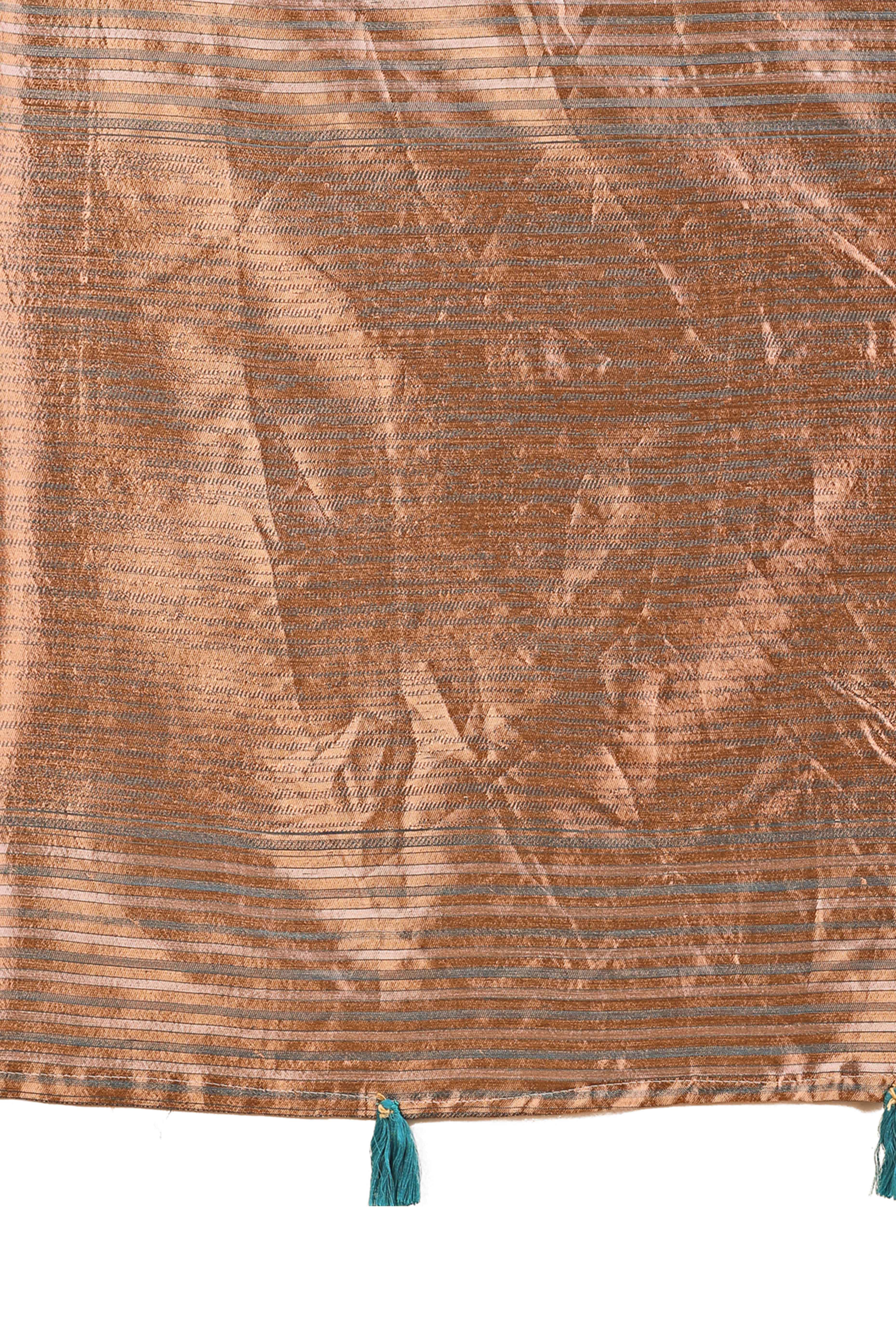 Blue Saree In Linen Cotton With Exquisite Zari Weaving & Subtle Tassel Border