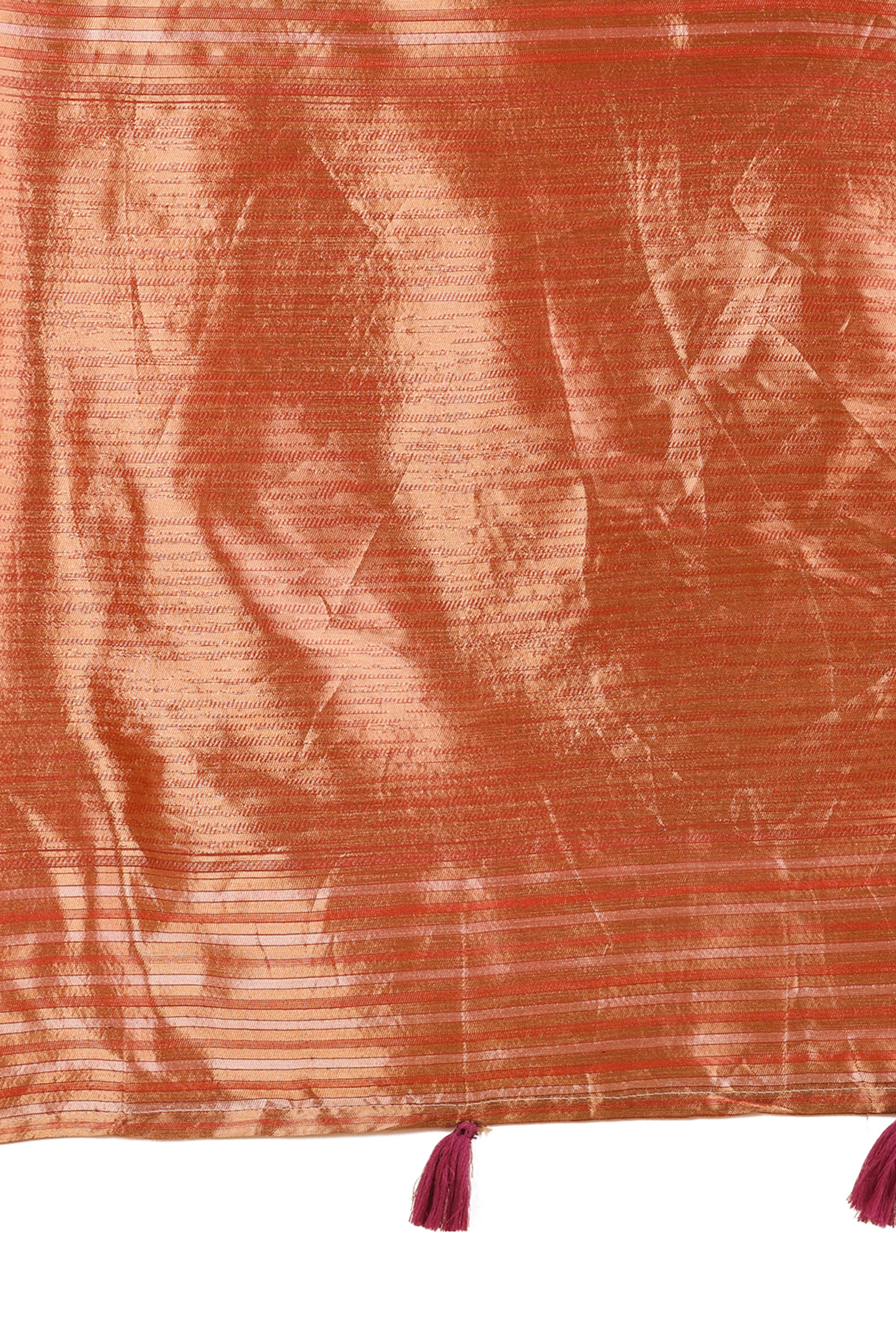 Red Saree In Linen Cotton With Exquisite Zari Weaving & Subtle Tassel Border