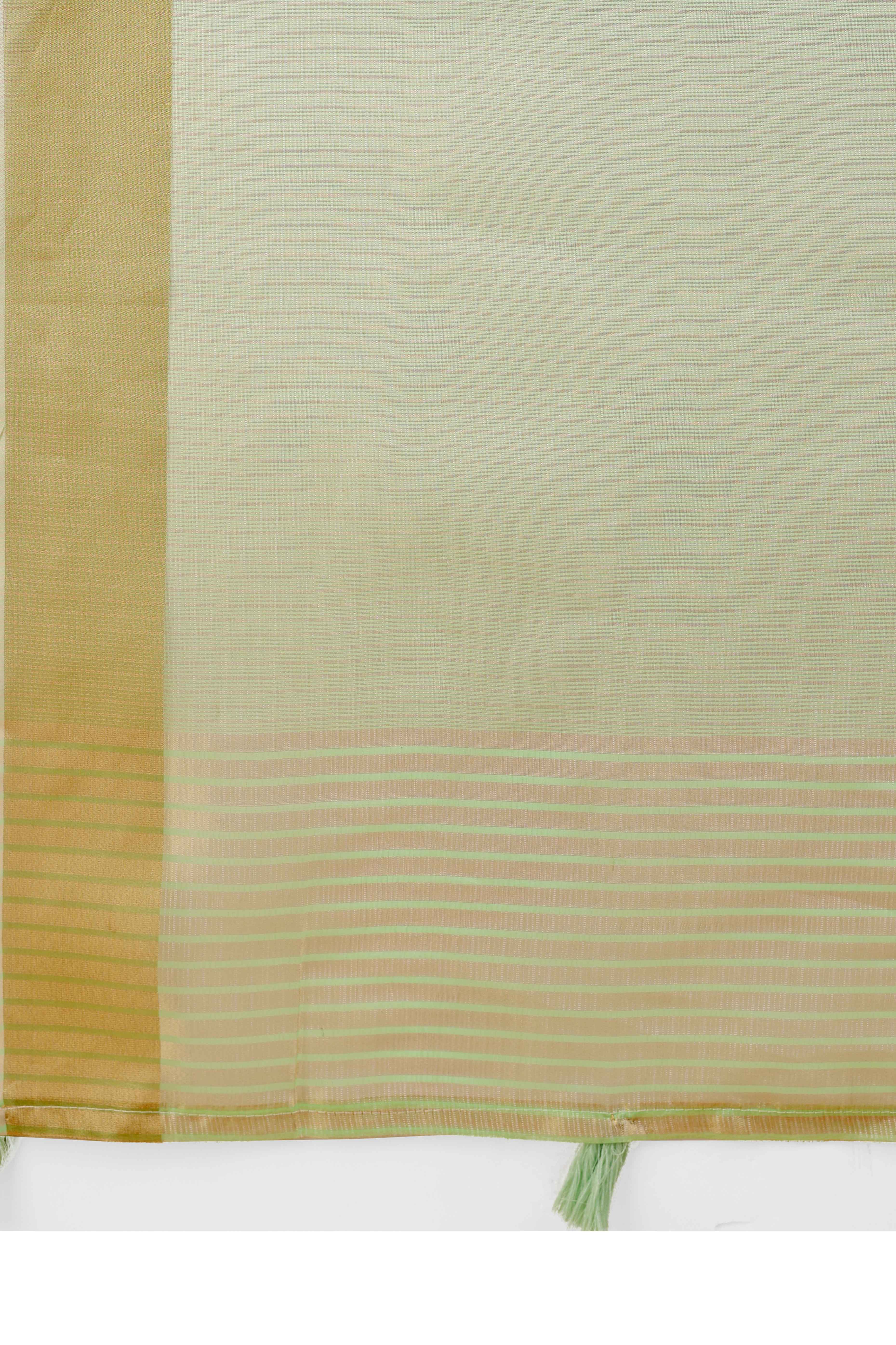 Light Green Zari Woven Organza Saree With Graceful Tassel Border