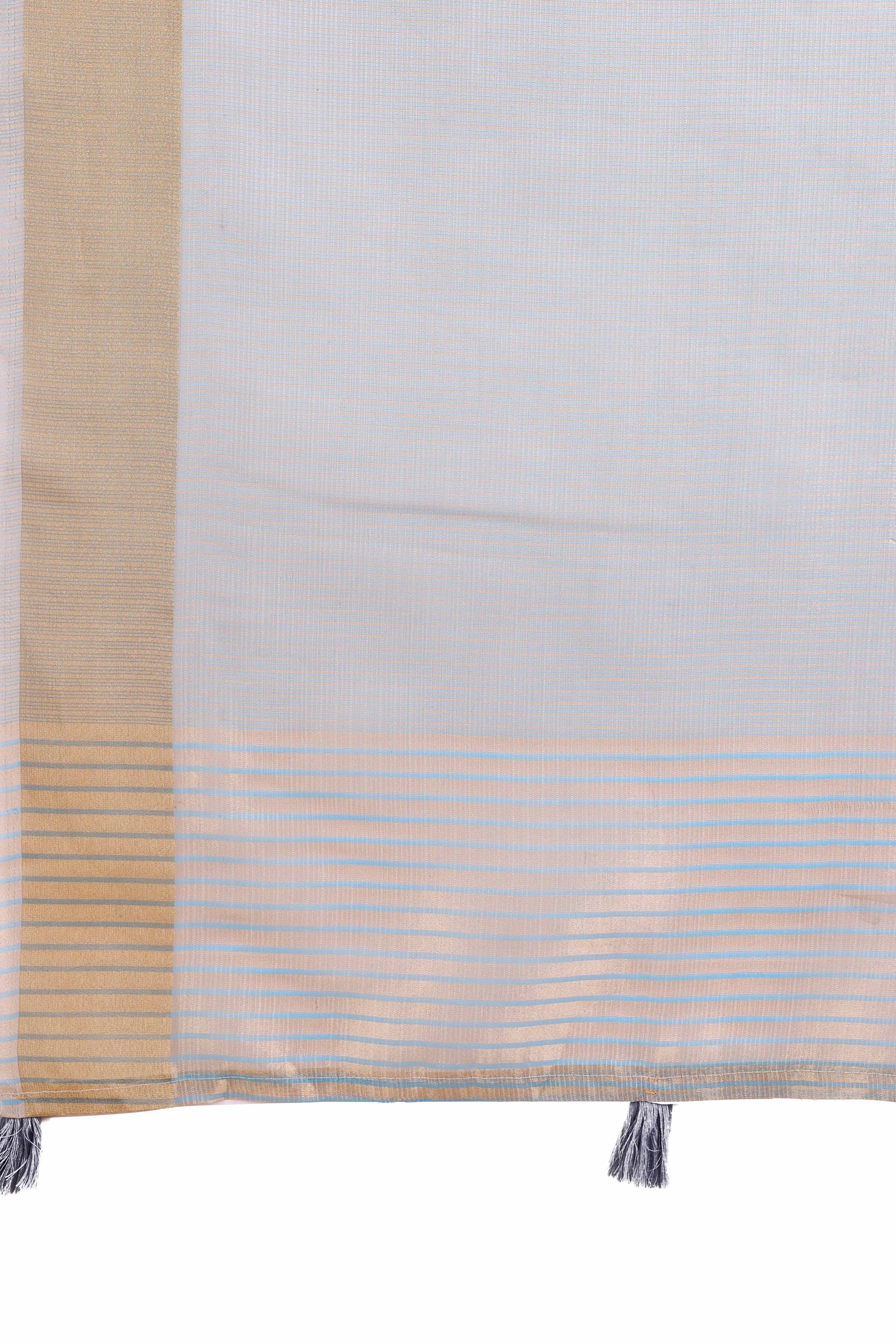 Grey Zari Woven Organza Saree With Graceful Tassel Border