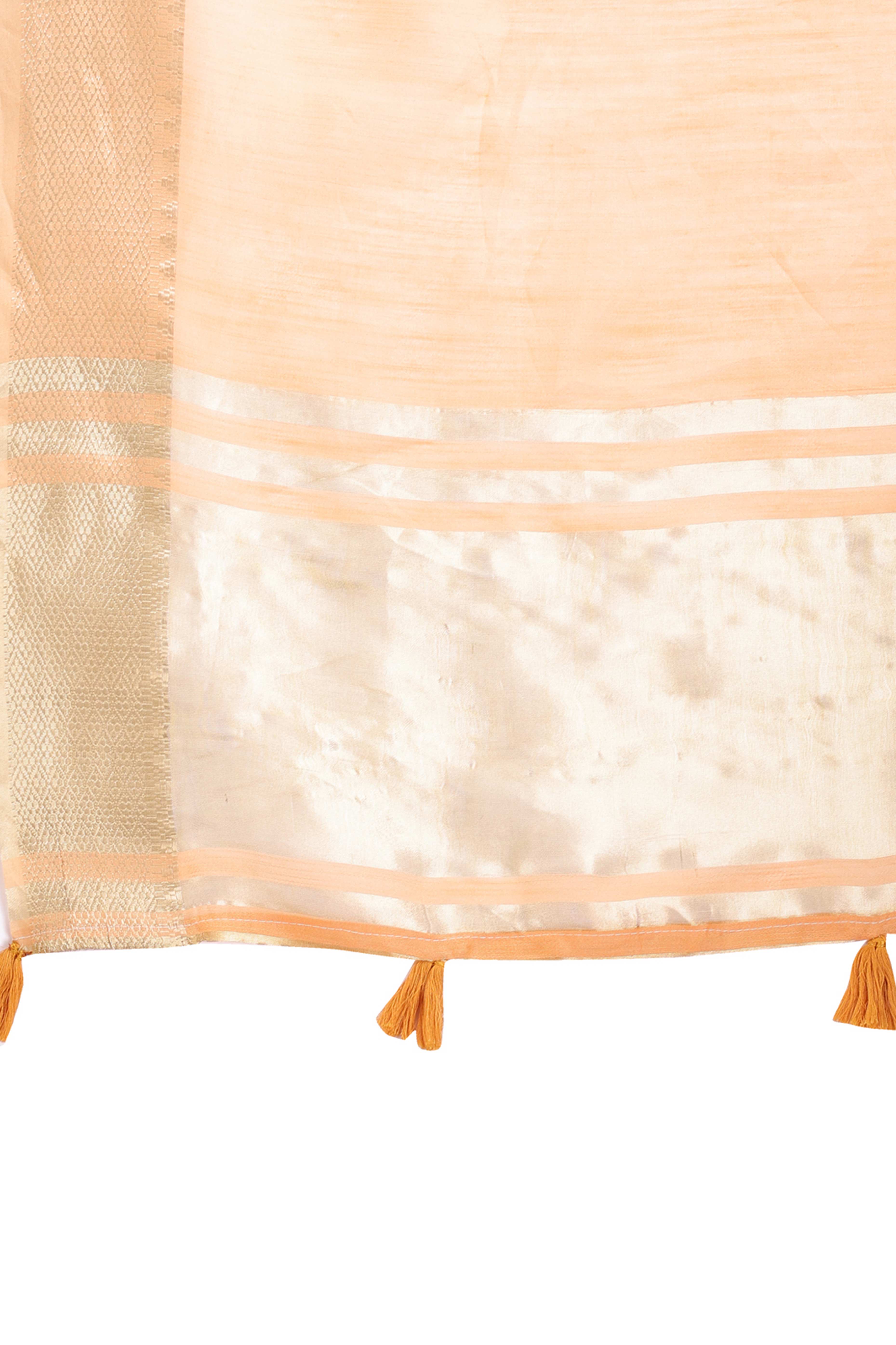 Orange Cotton Silk Saree with Solid Zari Woven Border and Tassels
