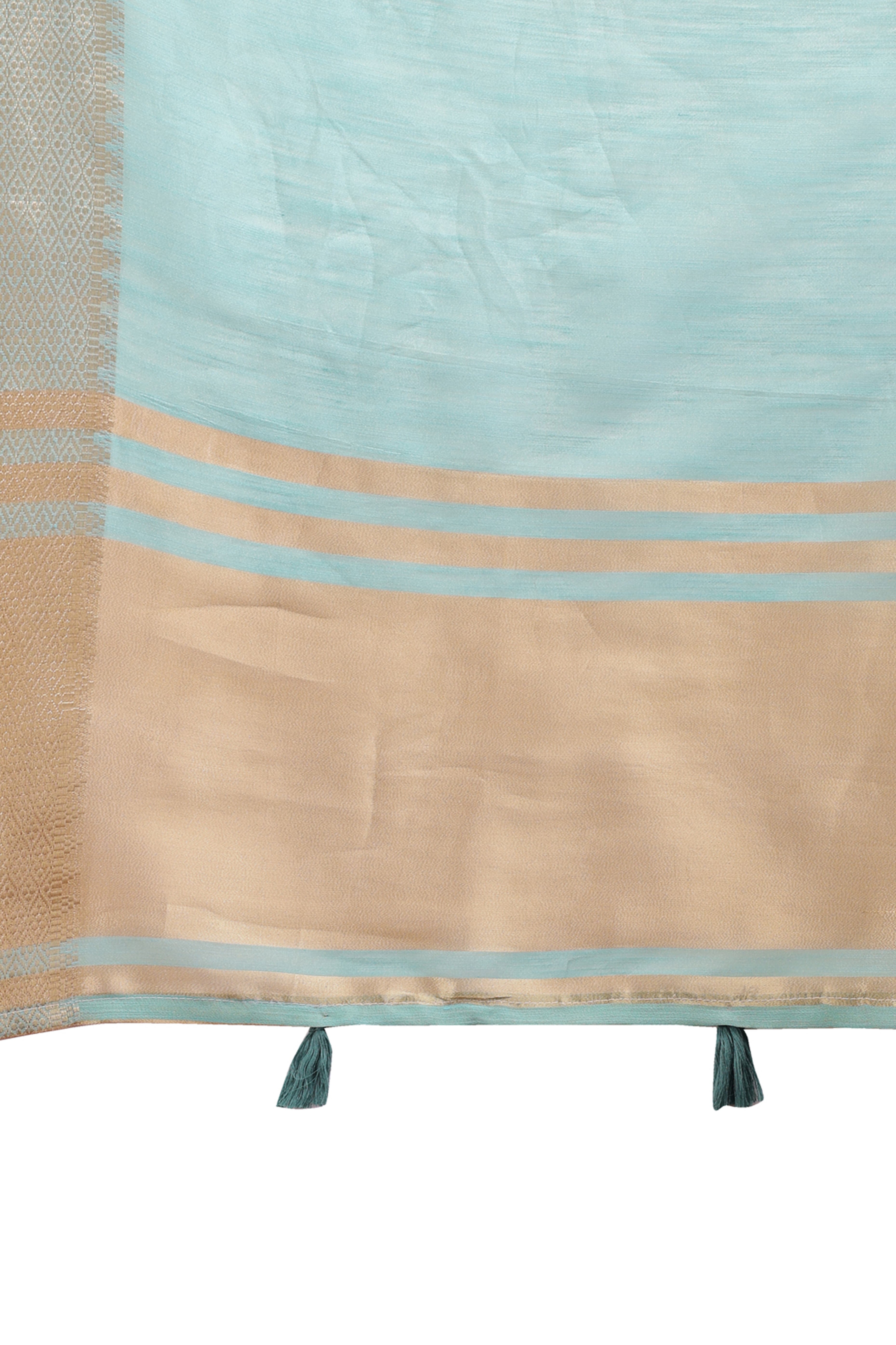 Sea Green Cotton Silk Saree with Solid Zari Woven Frame and Tassels