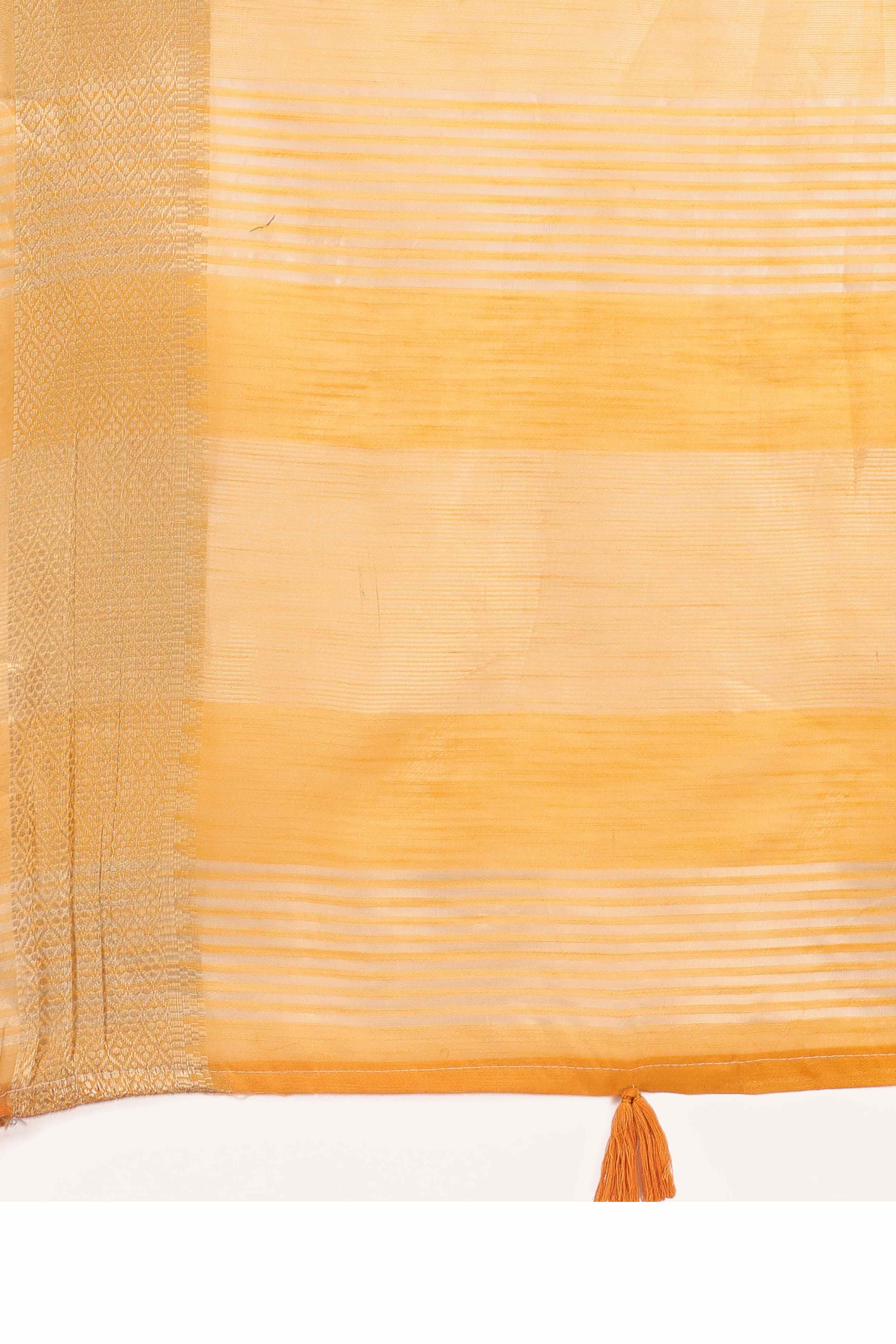 Yellow Solid With Zari Woven Organza Saree With Tassel Border