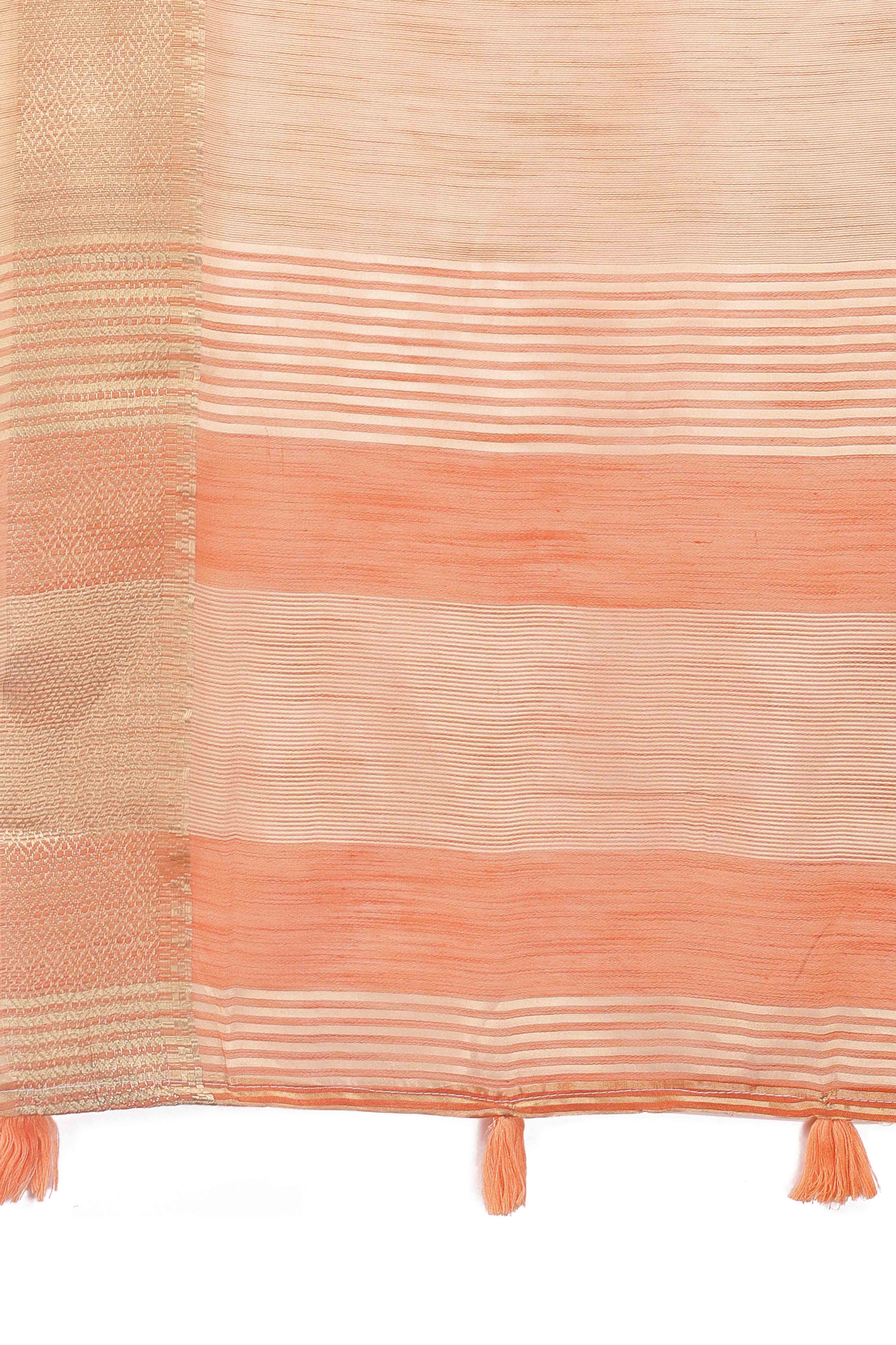Orange Solid With Zari Woven Organza Saree With Tassel Border