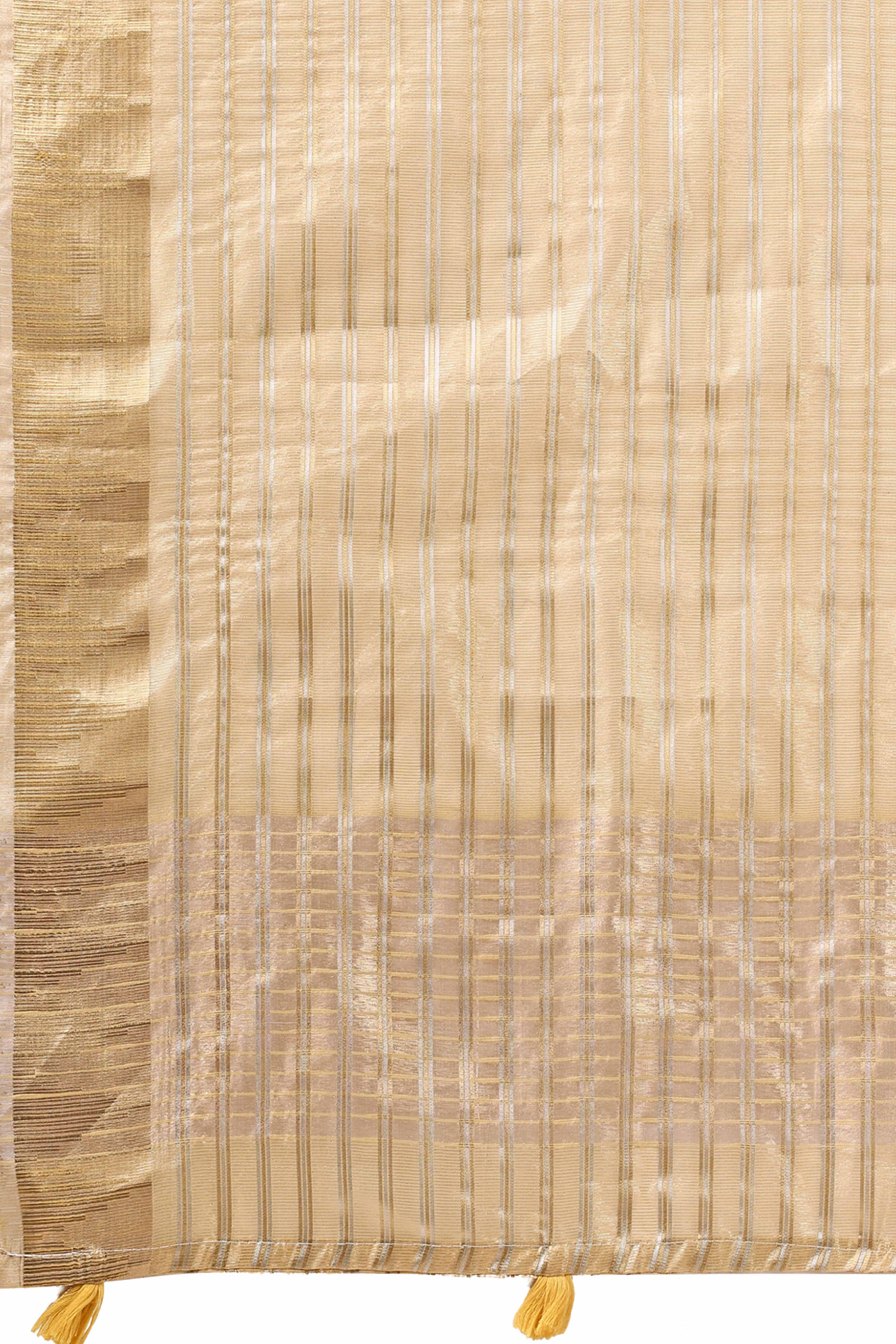 Gold Lightweight Organza Saree with Rich Zari Stripes Pattern