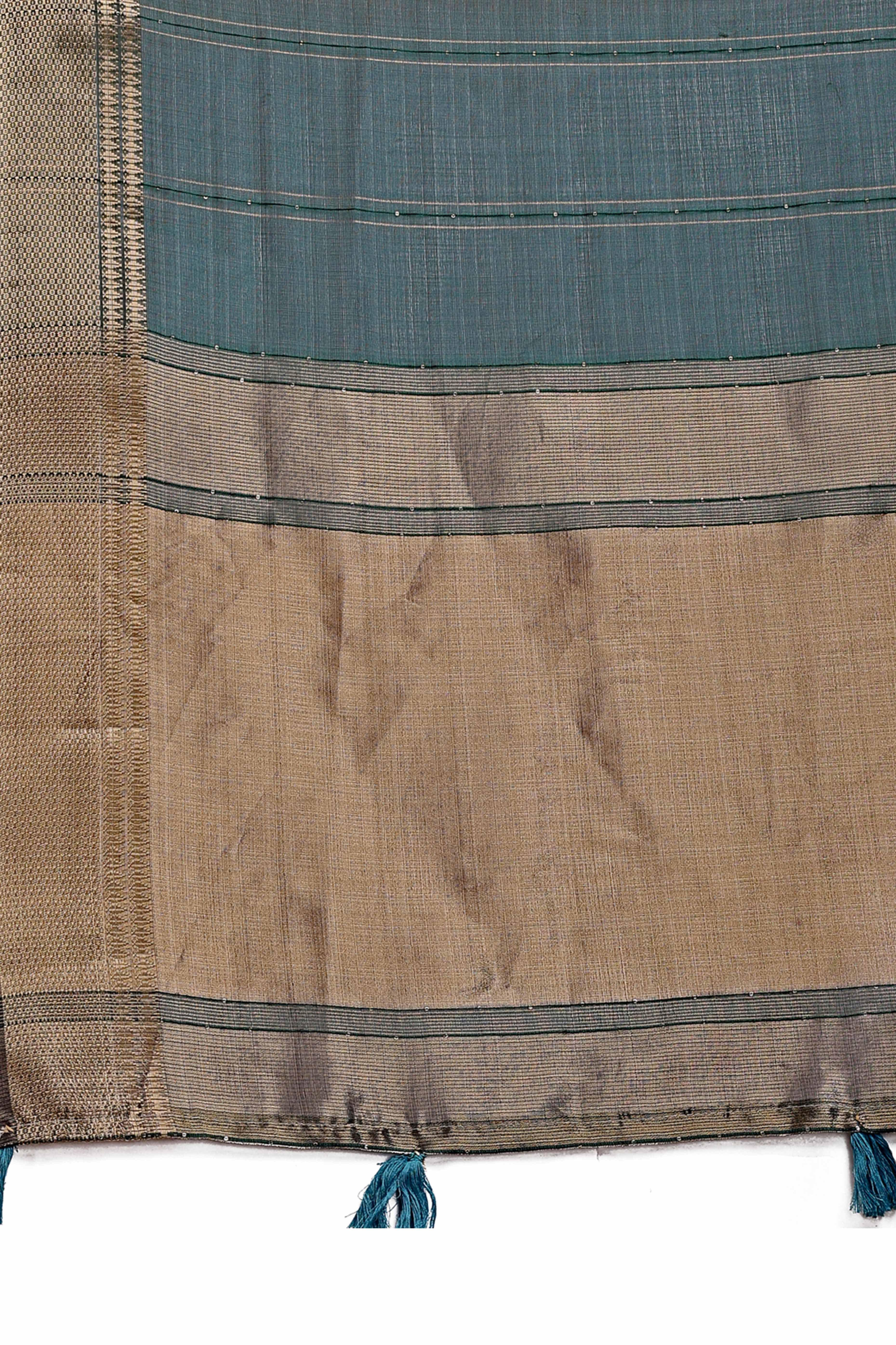 Dark Green Hue Organza Saree with Shimmering Zari Border Weave