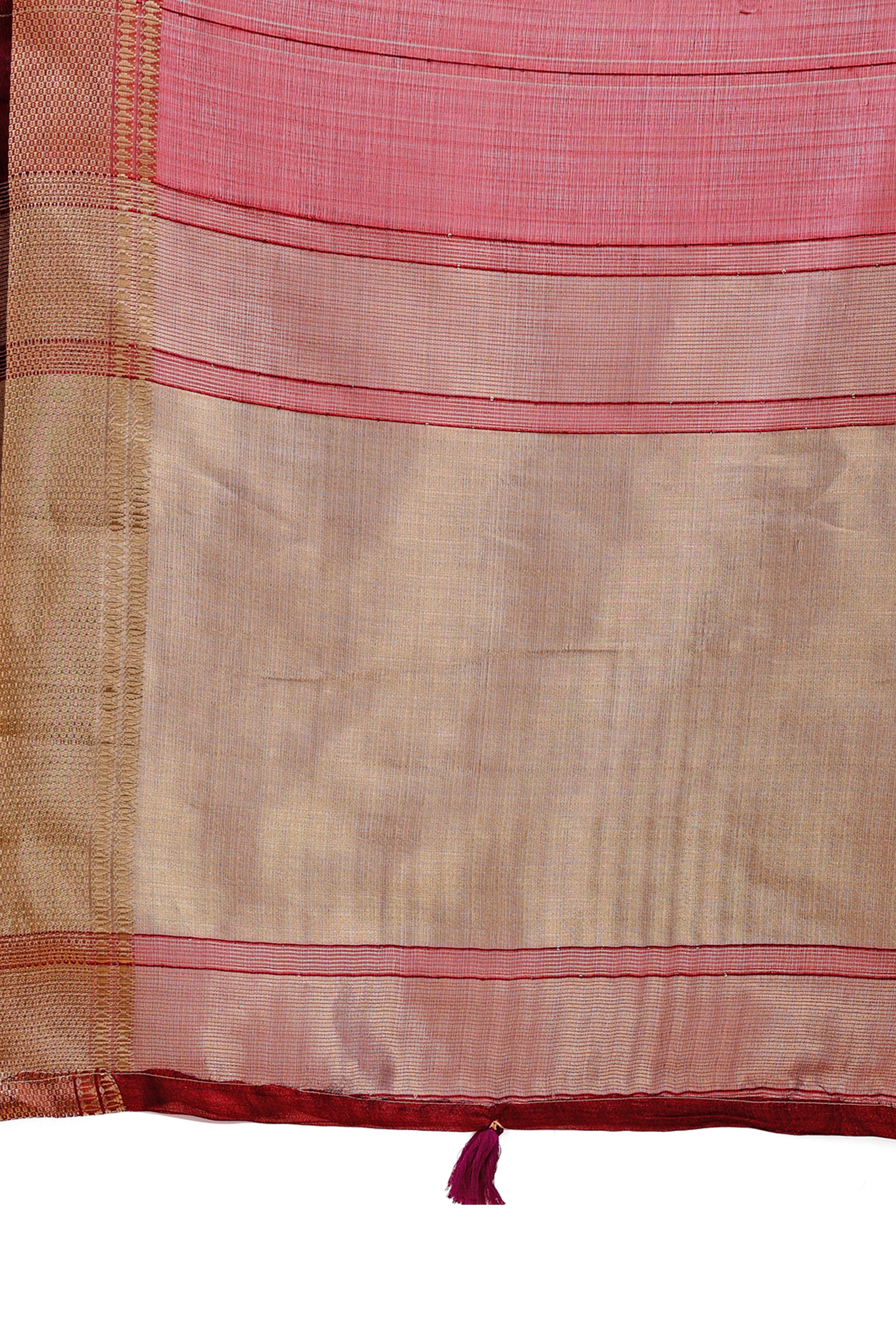 Maroon Hue Organza Saree with Shimmering Zari Border Weave