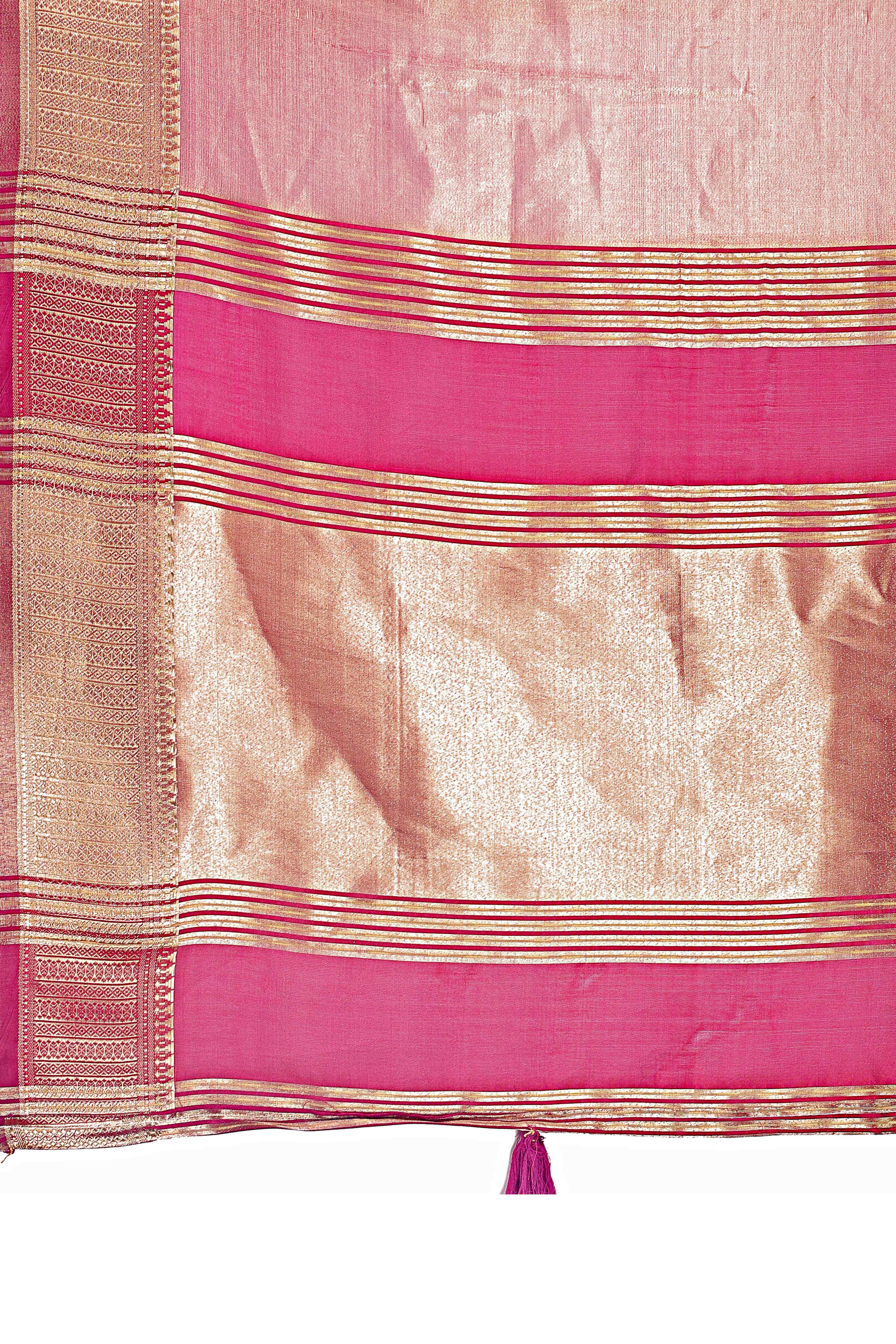 Onion Pink Organza Solid Saree With Lustrous Zari Weave &  Delicate Tassels
