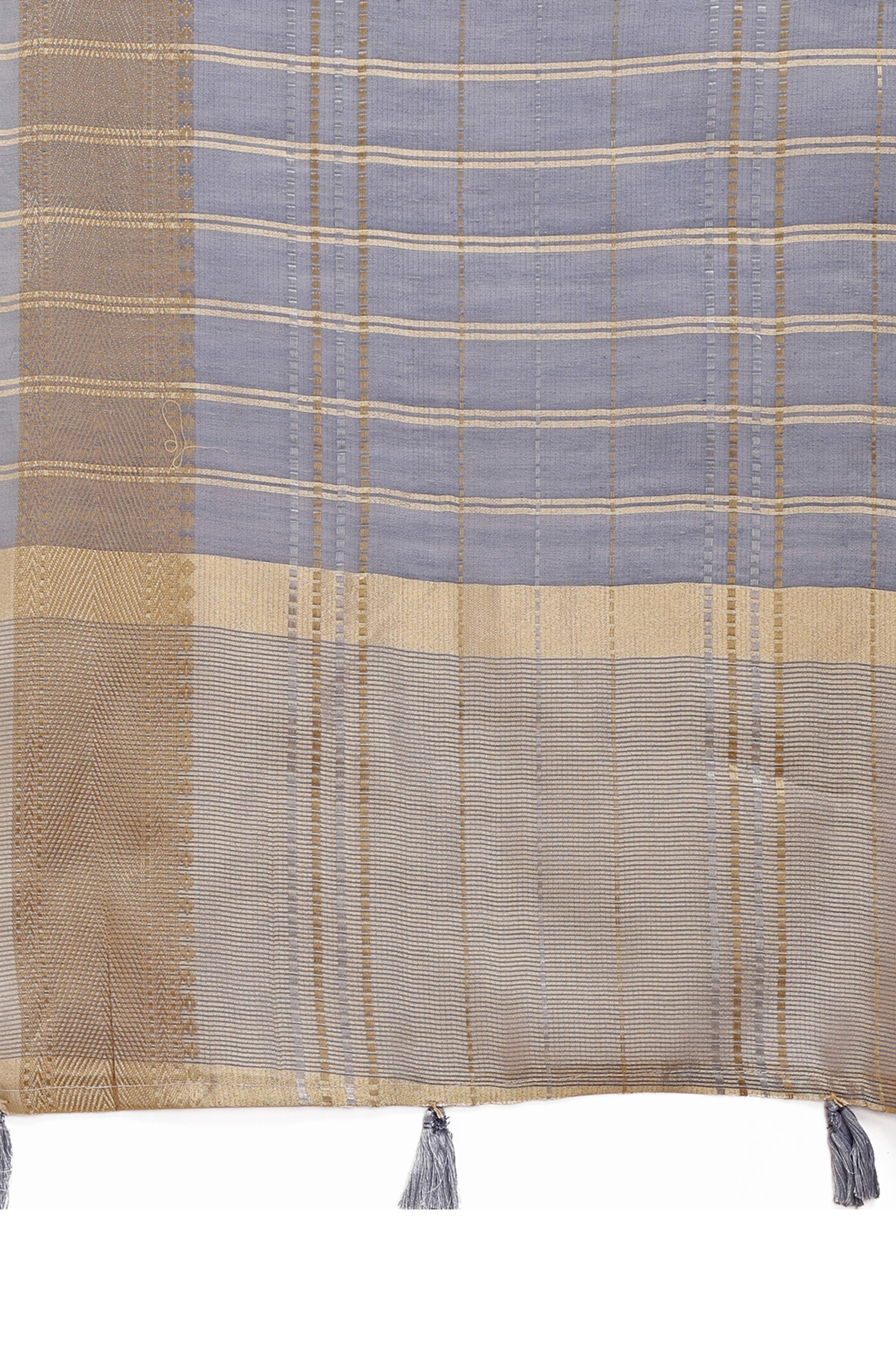 Sky Blue Organza Saree with Checkered Zari Weaving and Tassel Charm