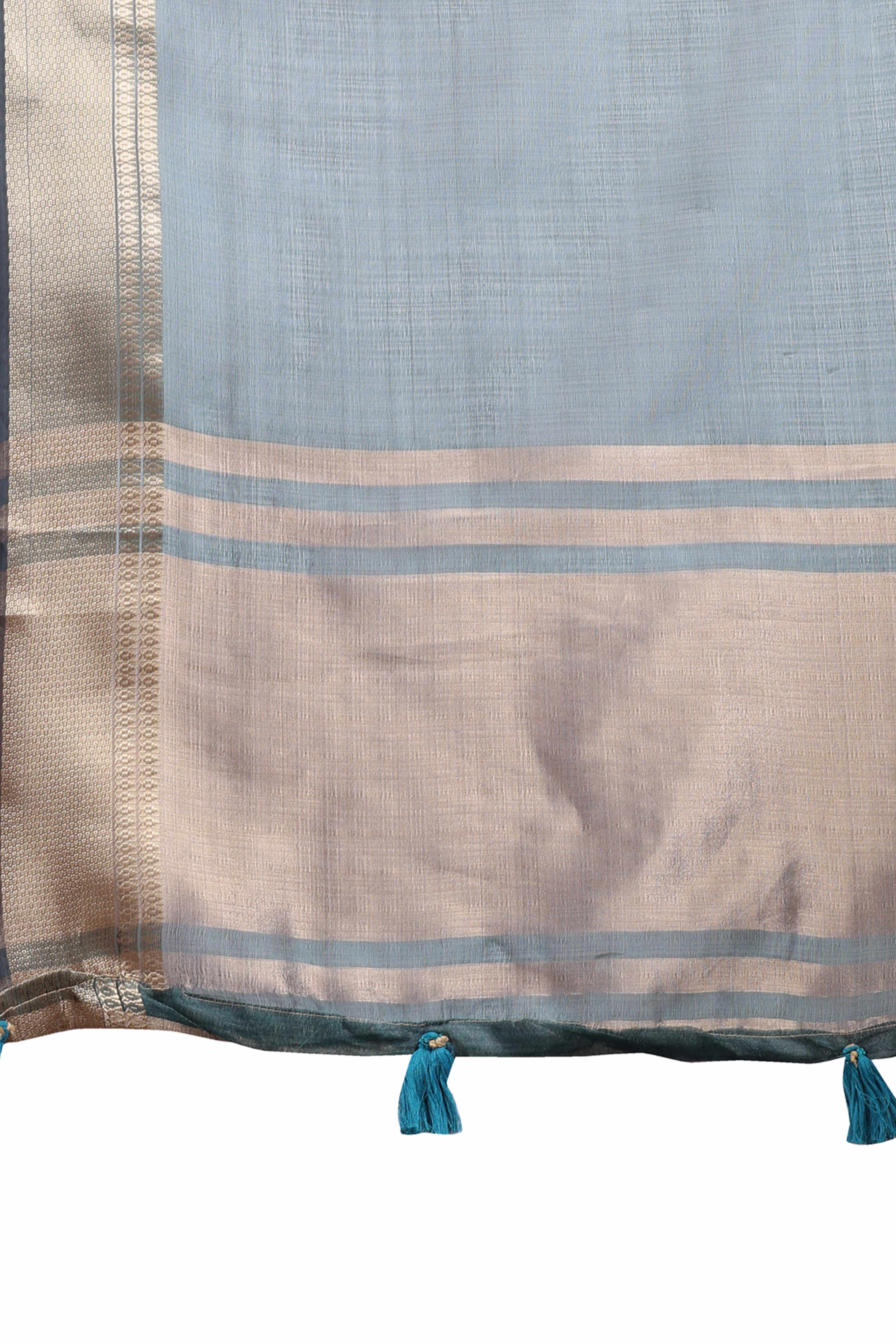 Emerald Green Organza Saree with Zari Border Weaving Charm