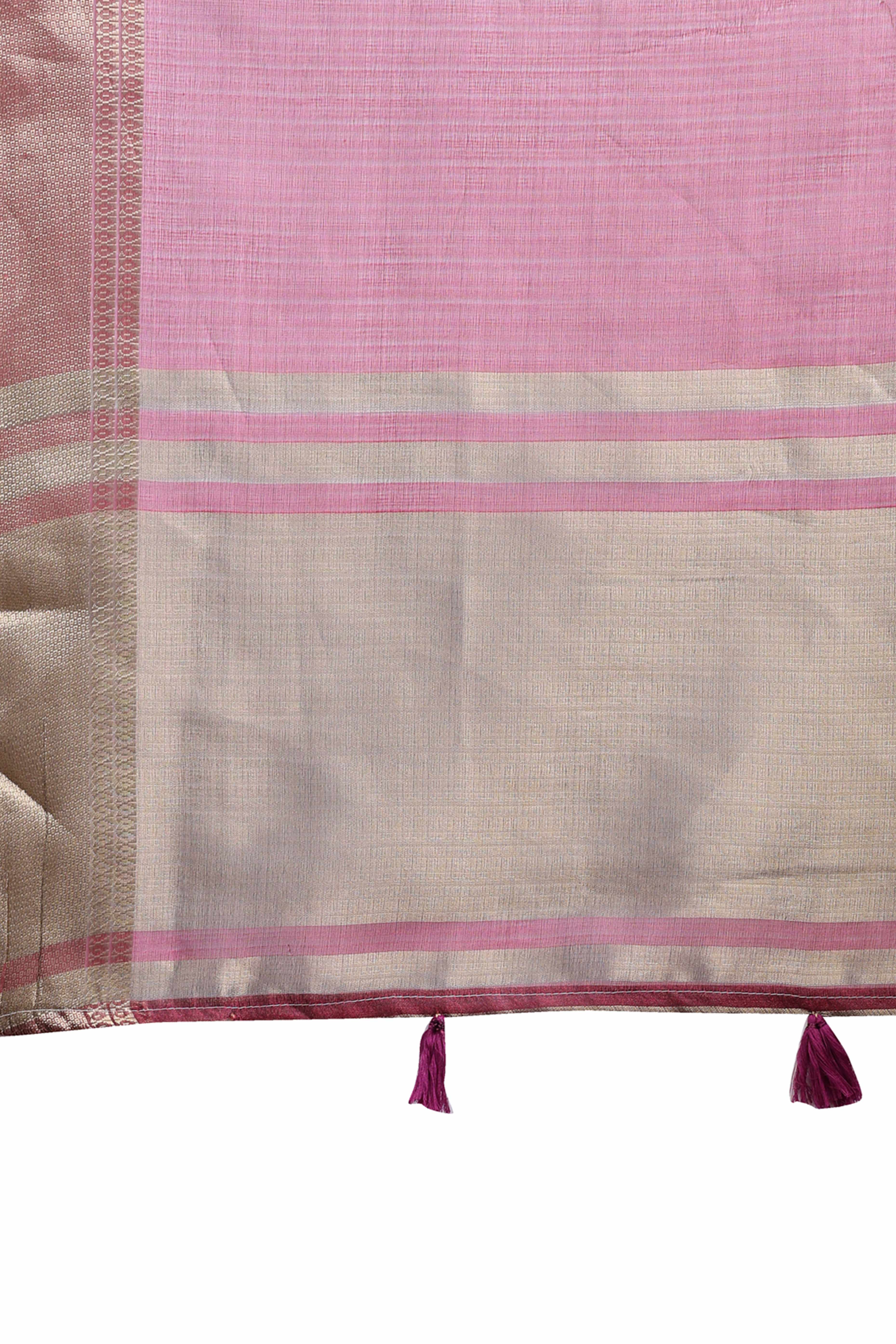 Magenta Organza Saree with Zari Border Weaving Sophistication