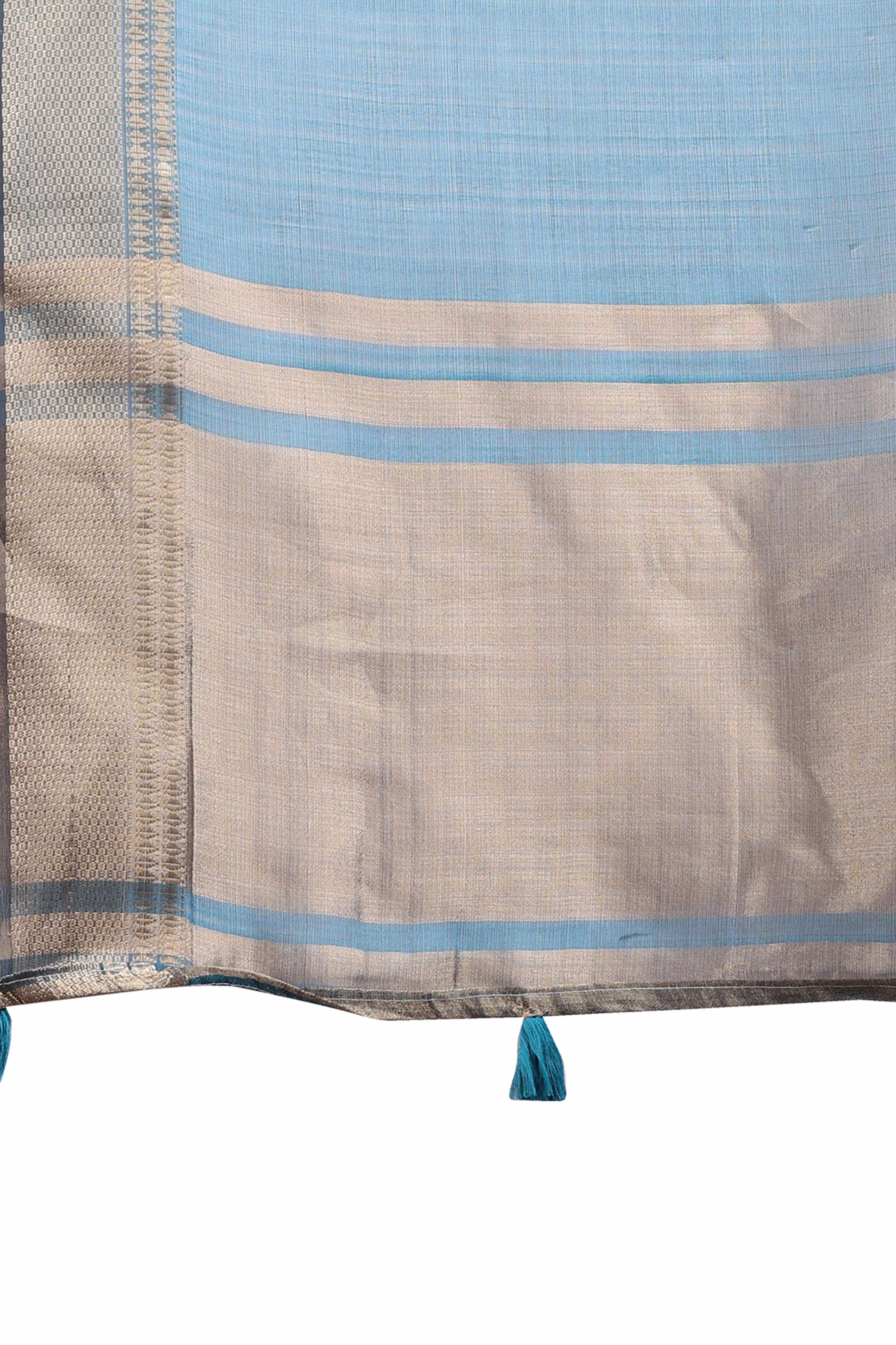 Teal Organza Saree with Zari Border Weaving Grace