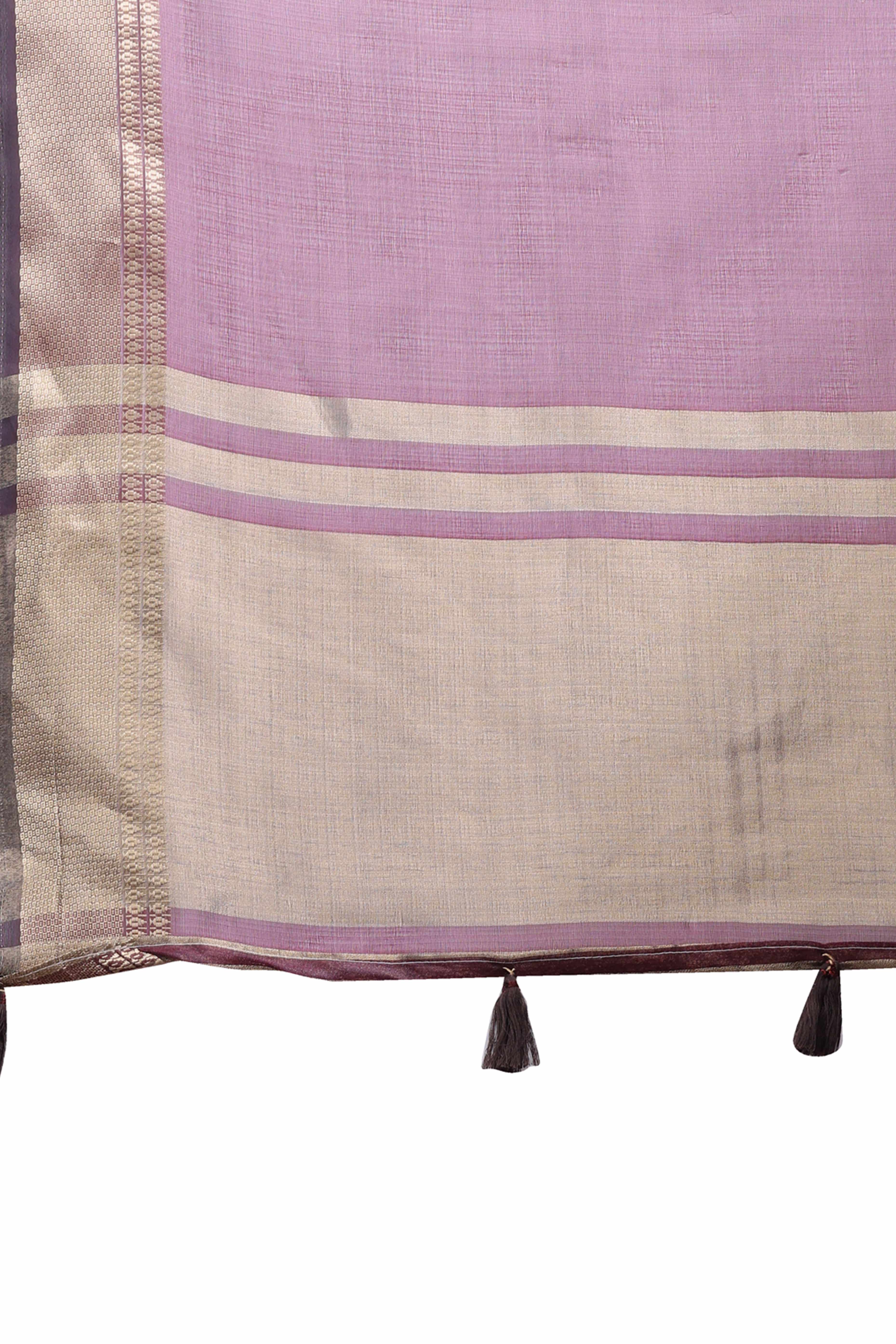 Purple Organza Saree with Zari Border Weaving Refinement