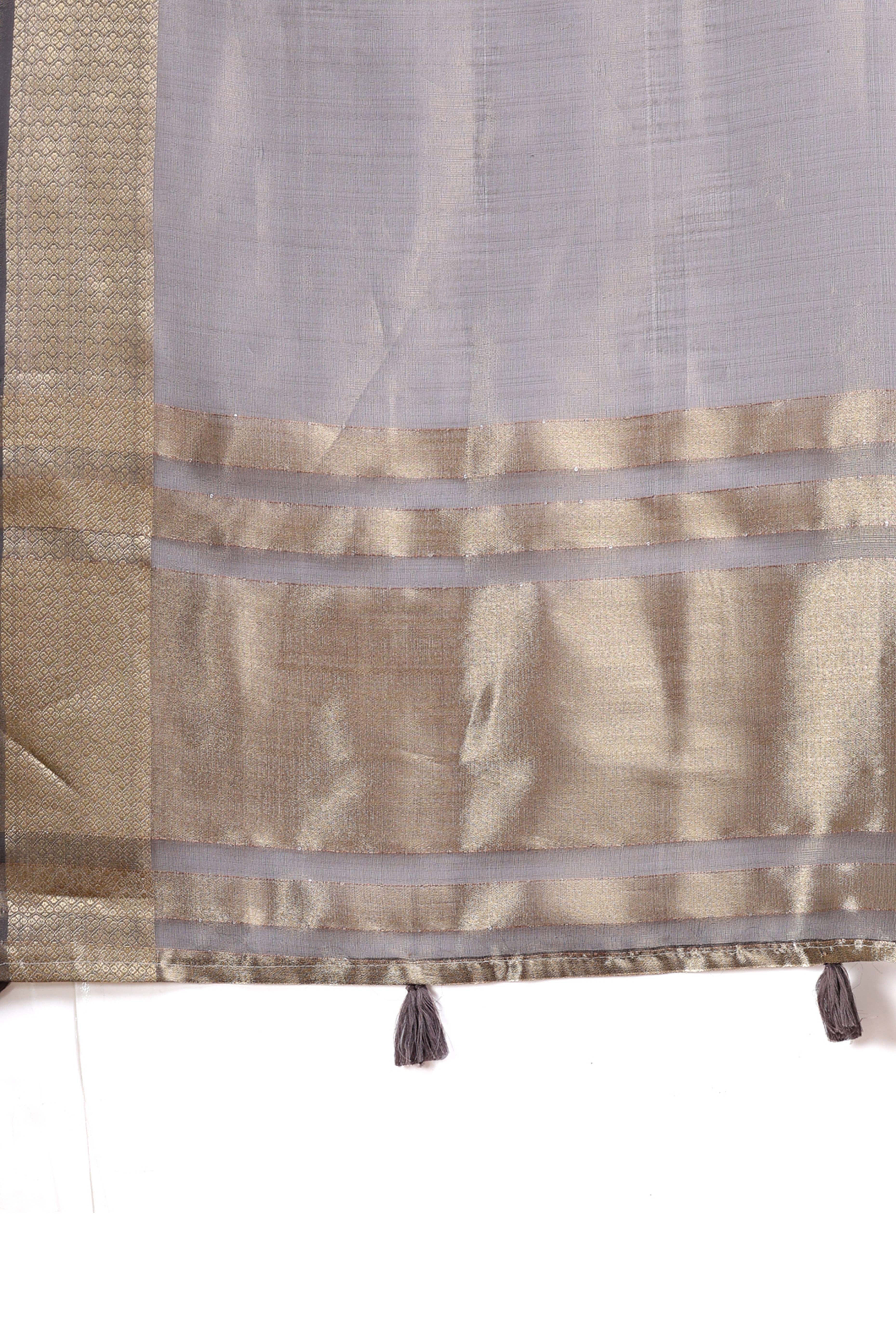 Grey Organza Saree with Zari Border Weaving Design