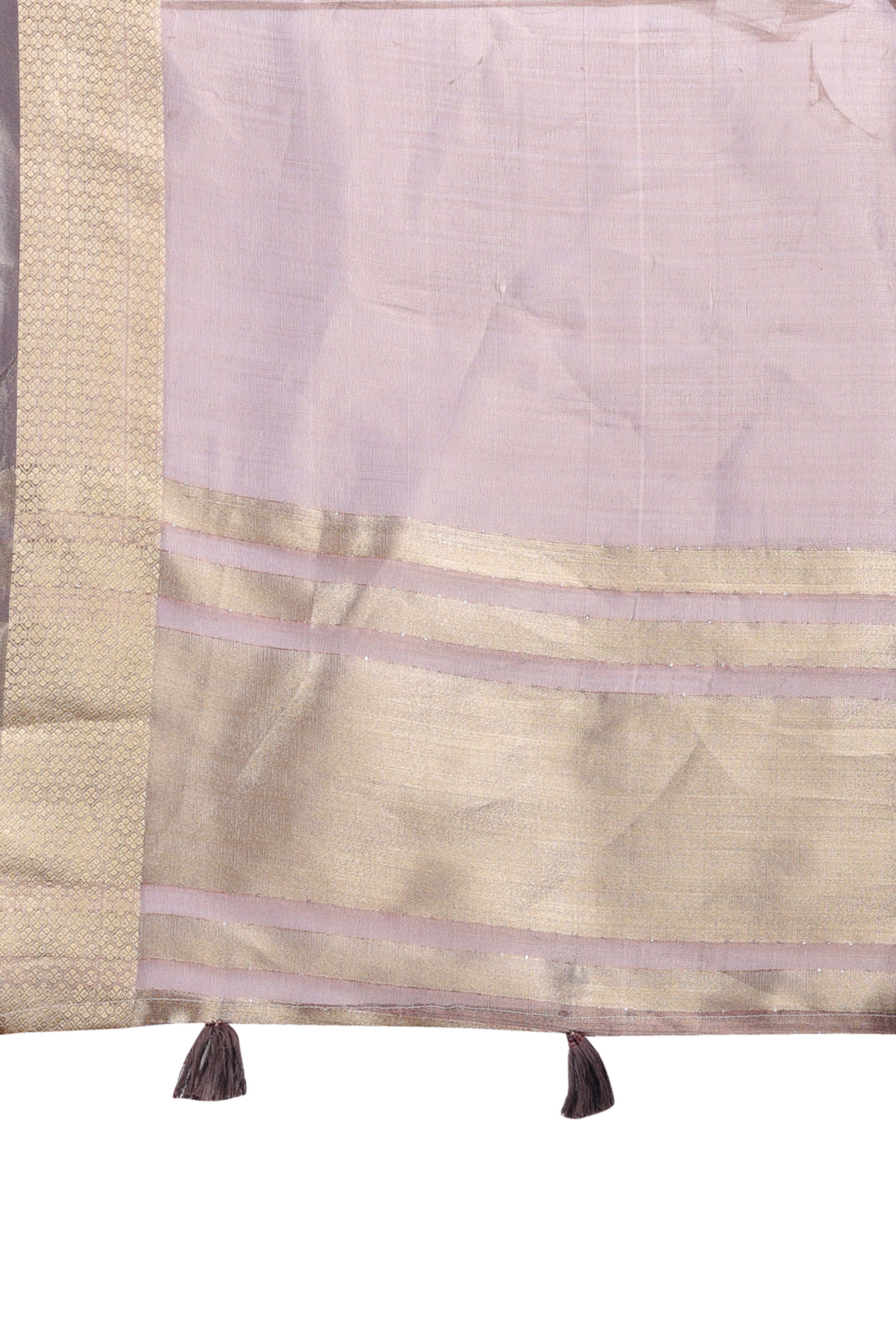 Purple Organza Saree with Zari Border Weaving Edge