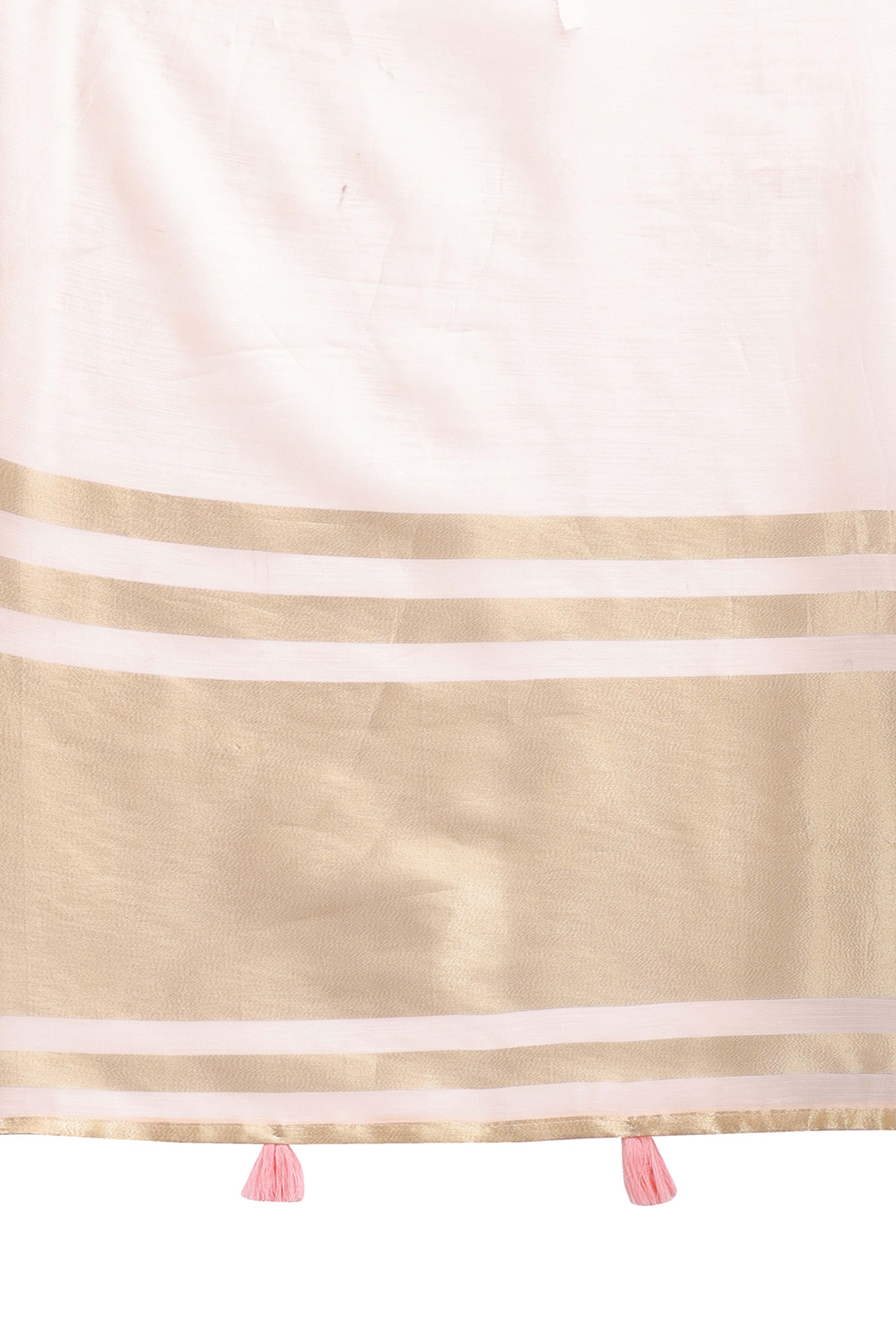 Peach Cotton Silk Saree with Zari Border Weaving