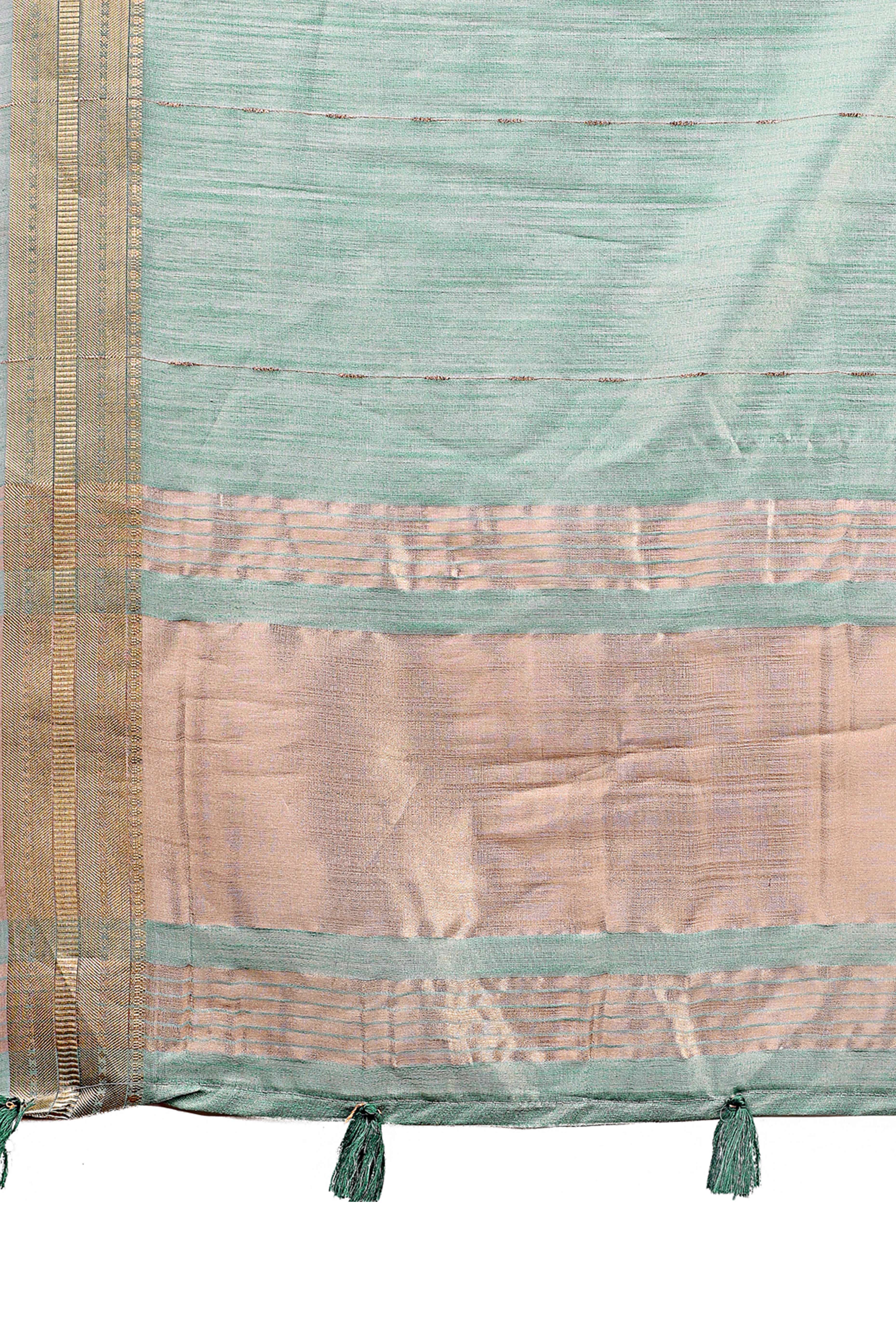 Blue Organza Saree Adorned With Zari Weave & Tassel Edges