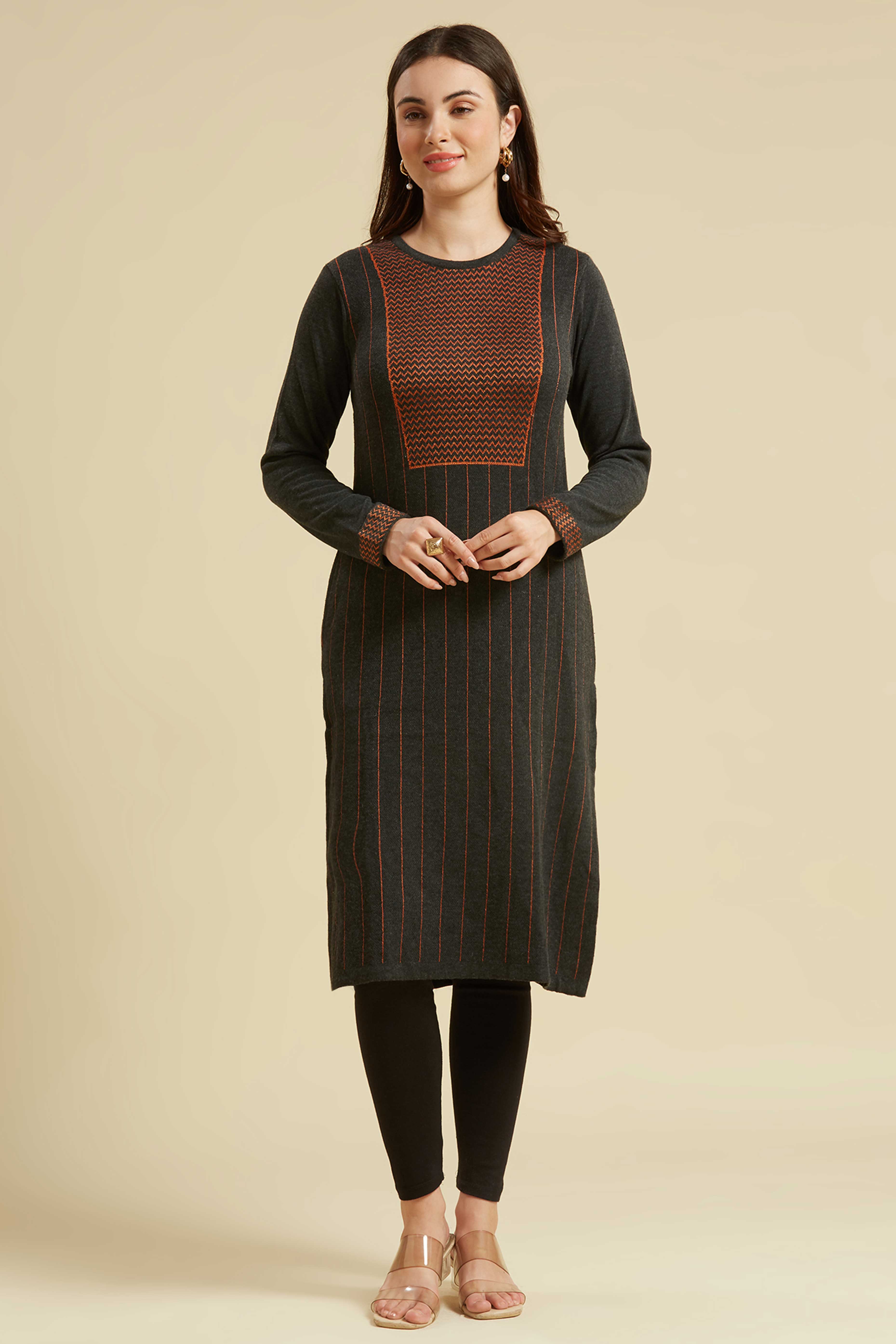 Grey Woolen Straight Kurti