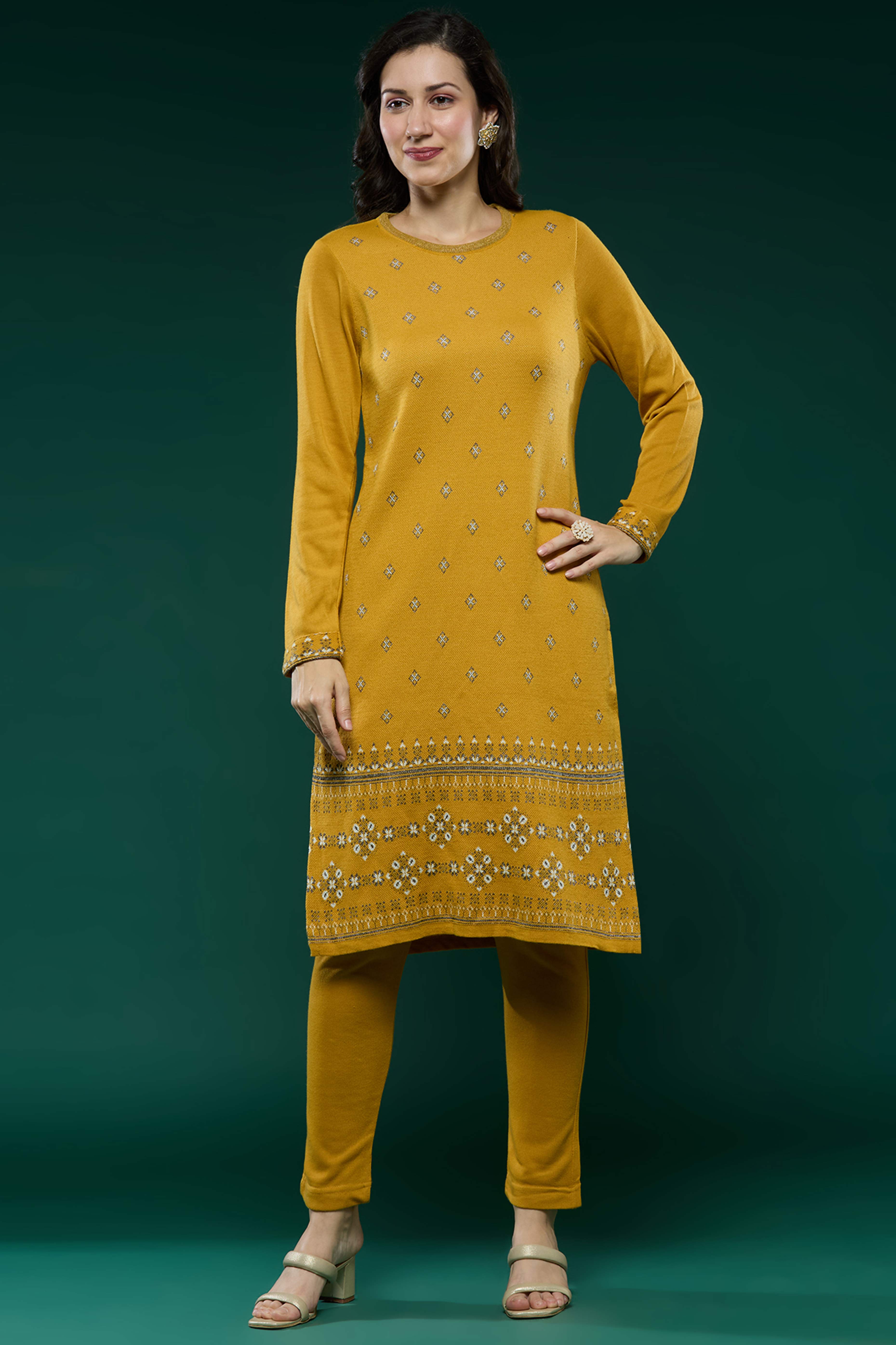 Mustard Woolen Straight Kurti