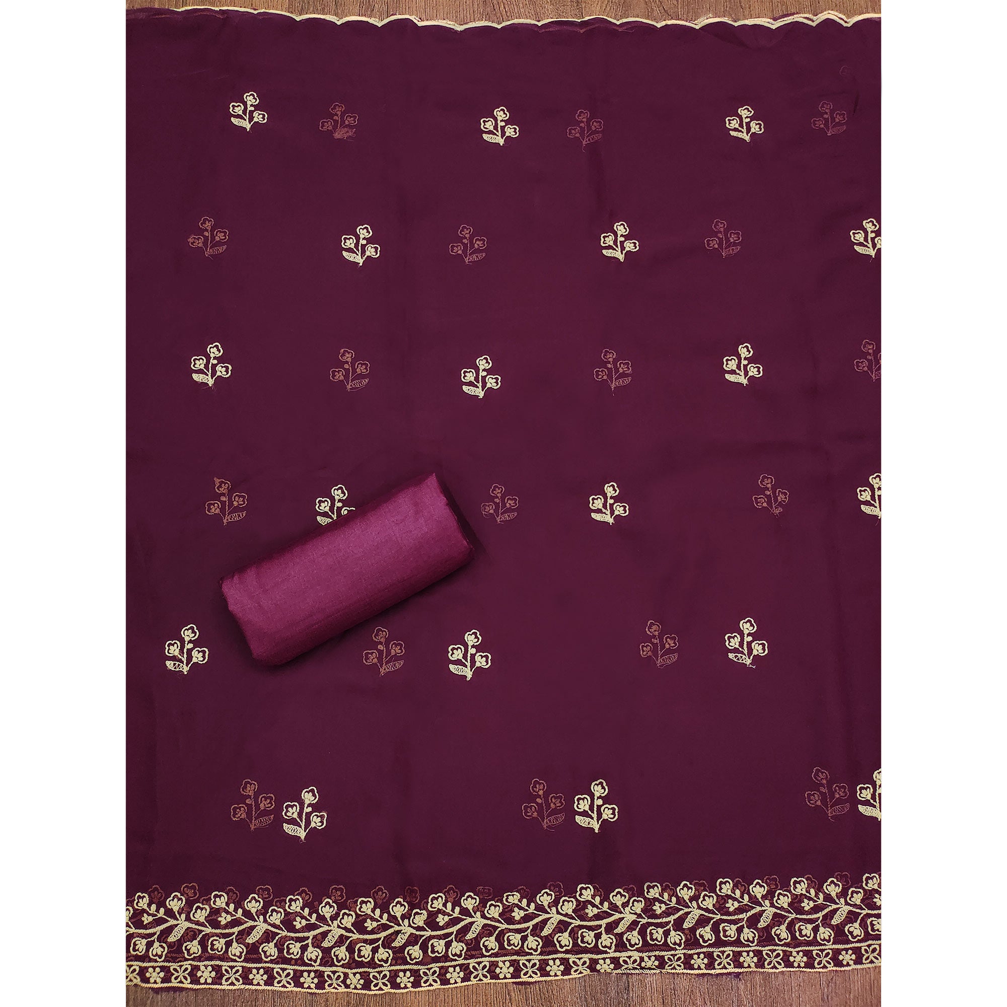 Purple Floral Embroidered Georgette Dress Material