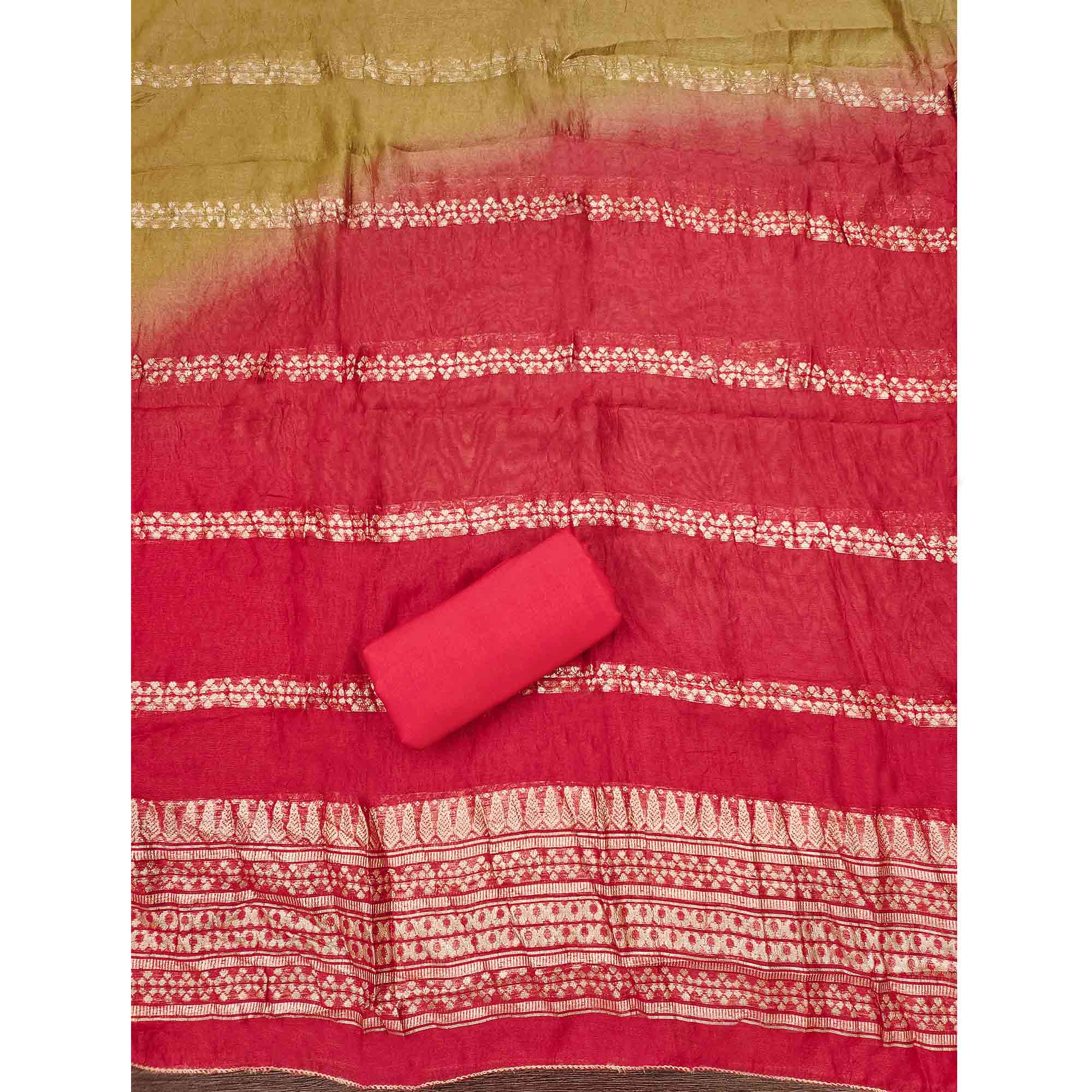 Charming Mustard Thread Embroidered Cotton Blend Dress Material With Sequins & Gota Patti Accents