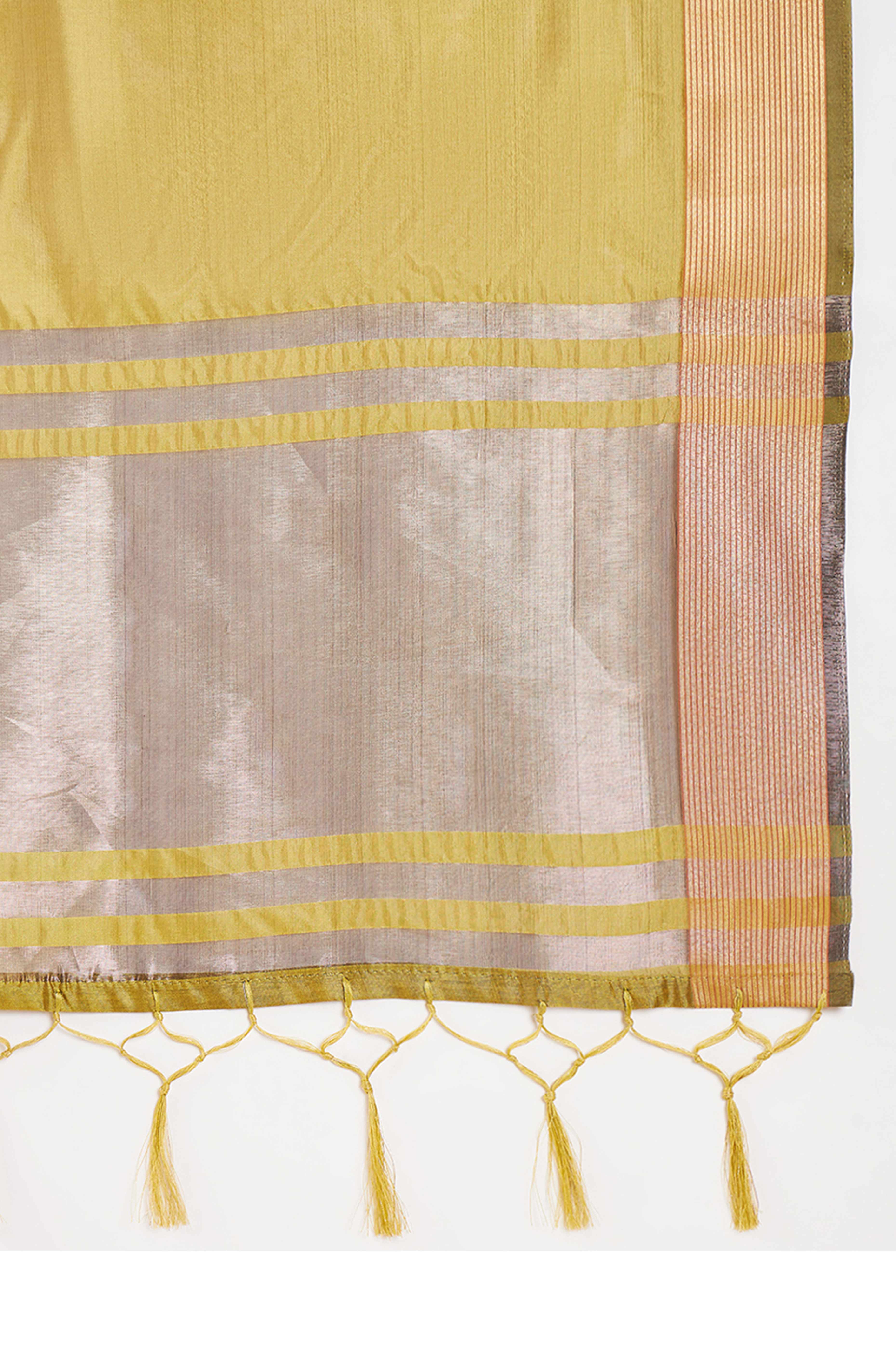 Olive Green Organza Saree In Organza With Delicate Weaving Border And Tassel Details