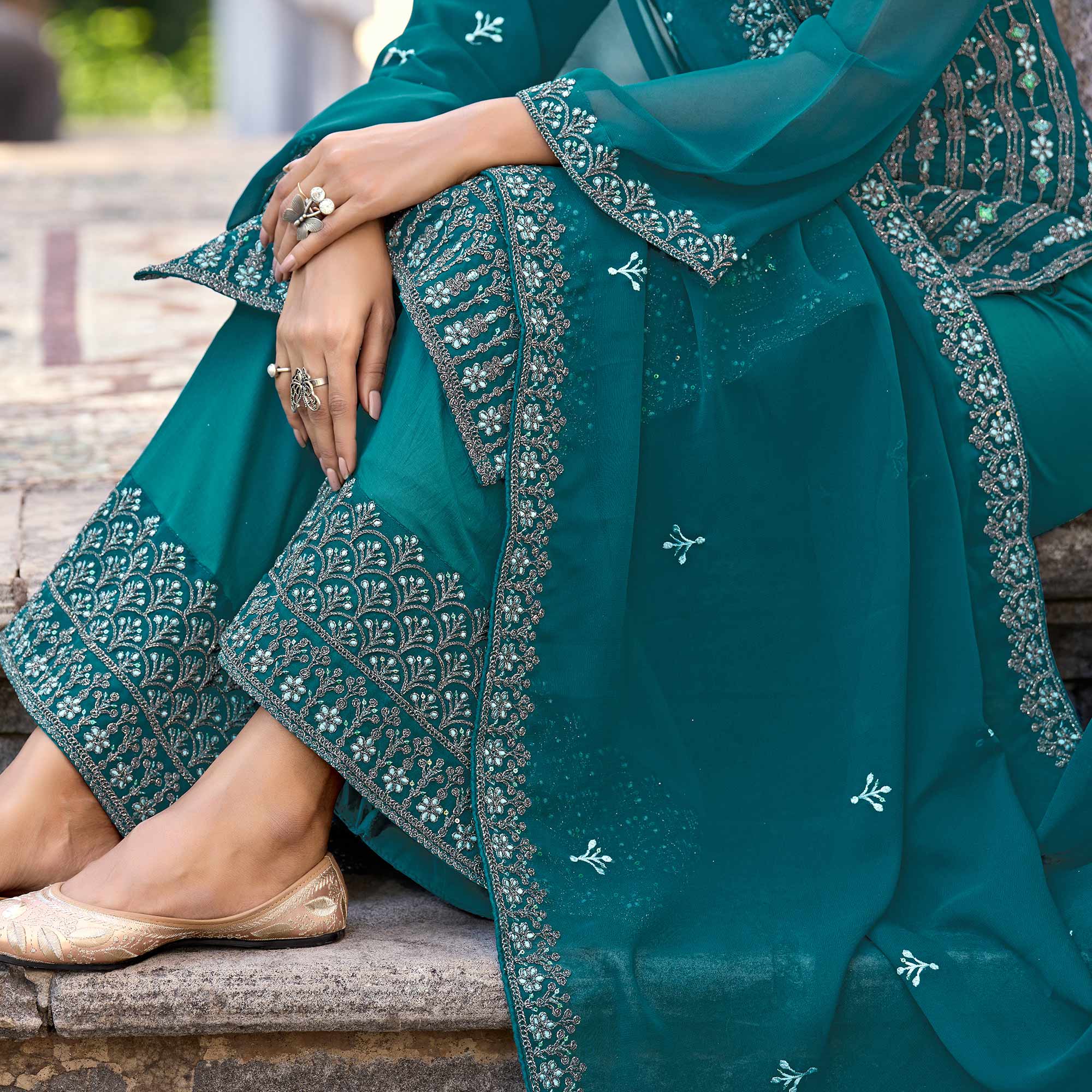 Morpich Floral Embroidered Art Silk Suit