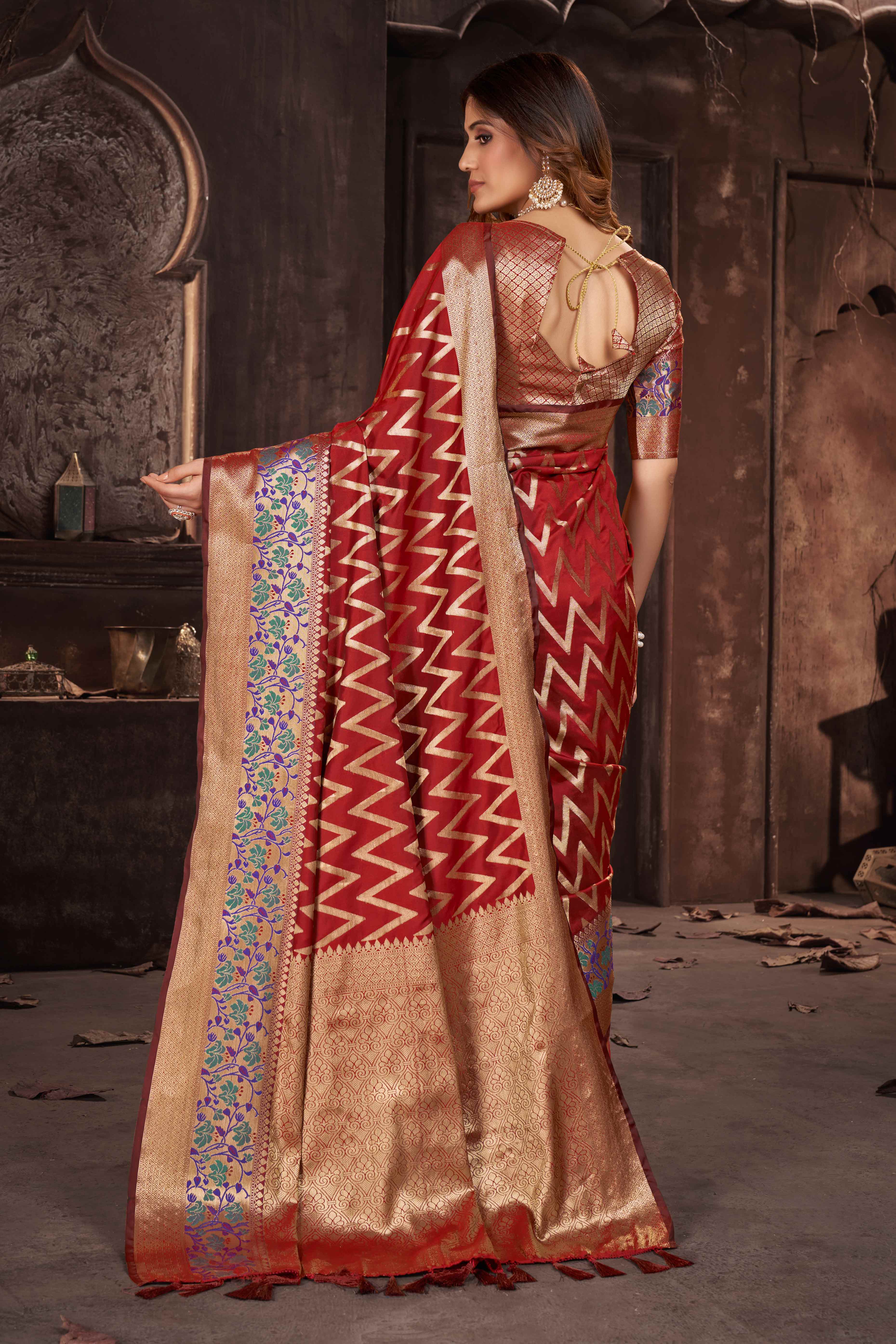 Red Zari Weaving Banarasi Silk Saree