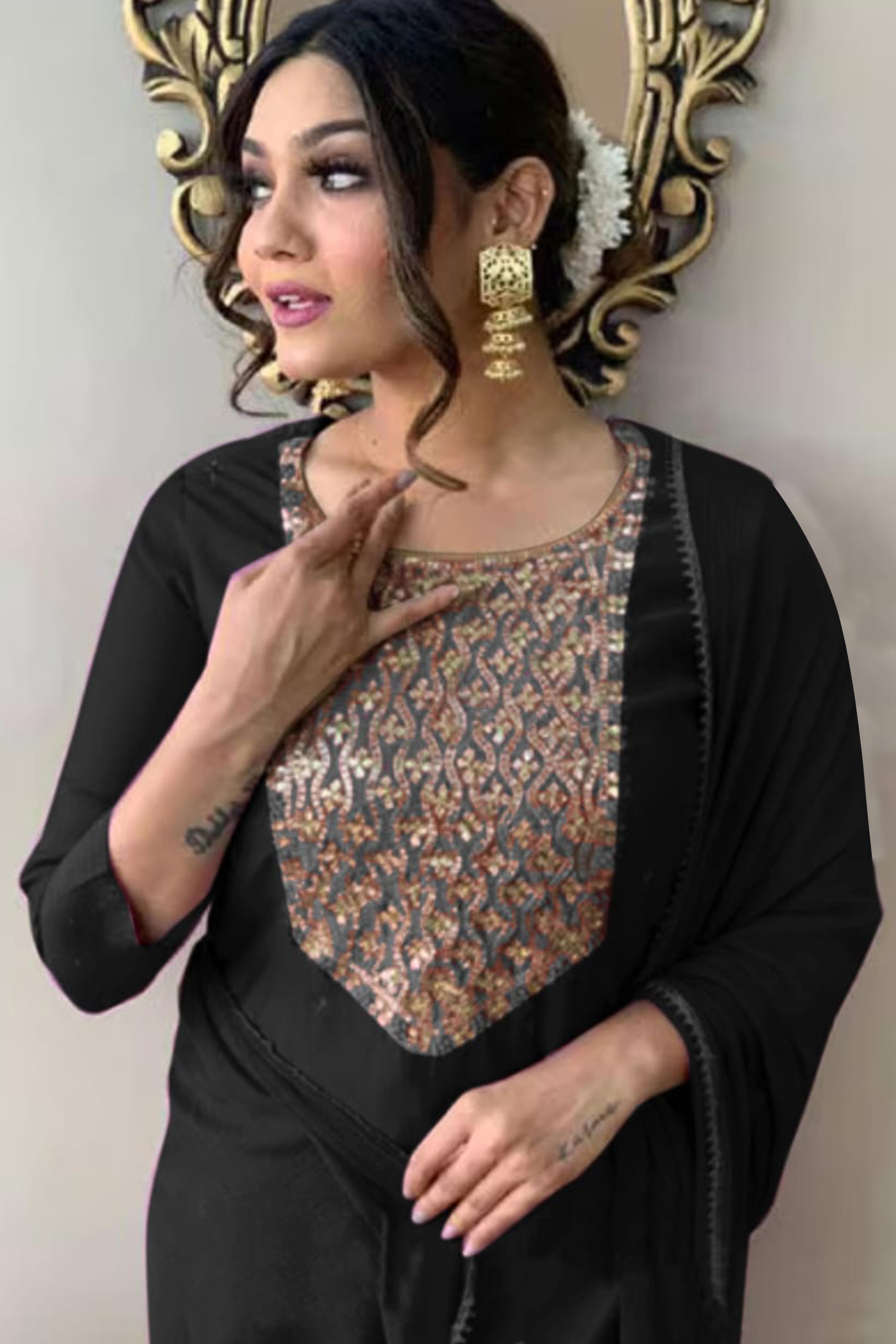 Black Sequins Embroidered Rayon Salwar Suit