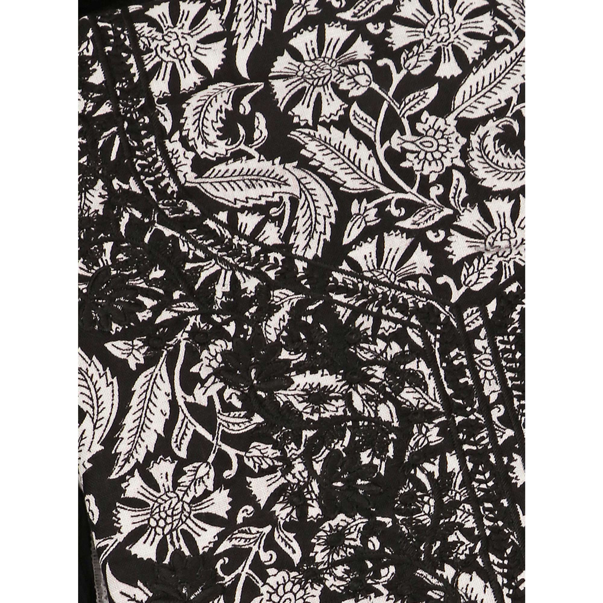 Black Printed With Embroidery Pure Cotton Dress Material