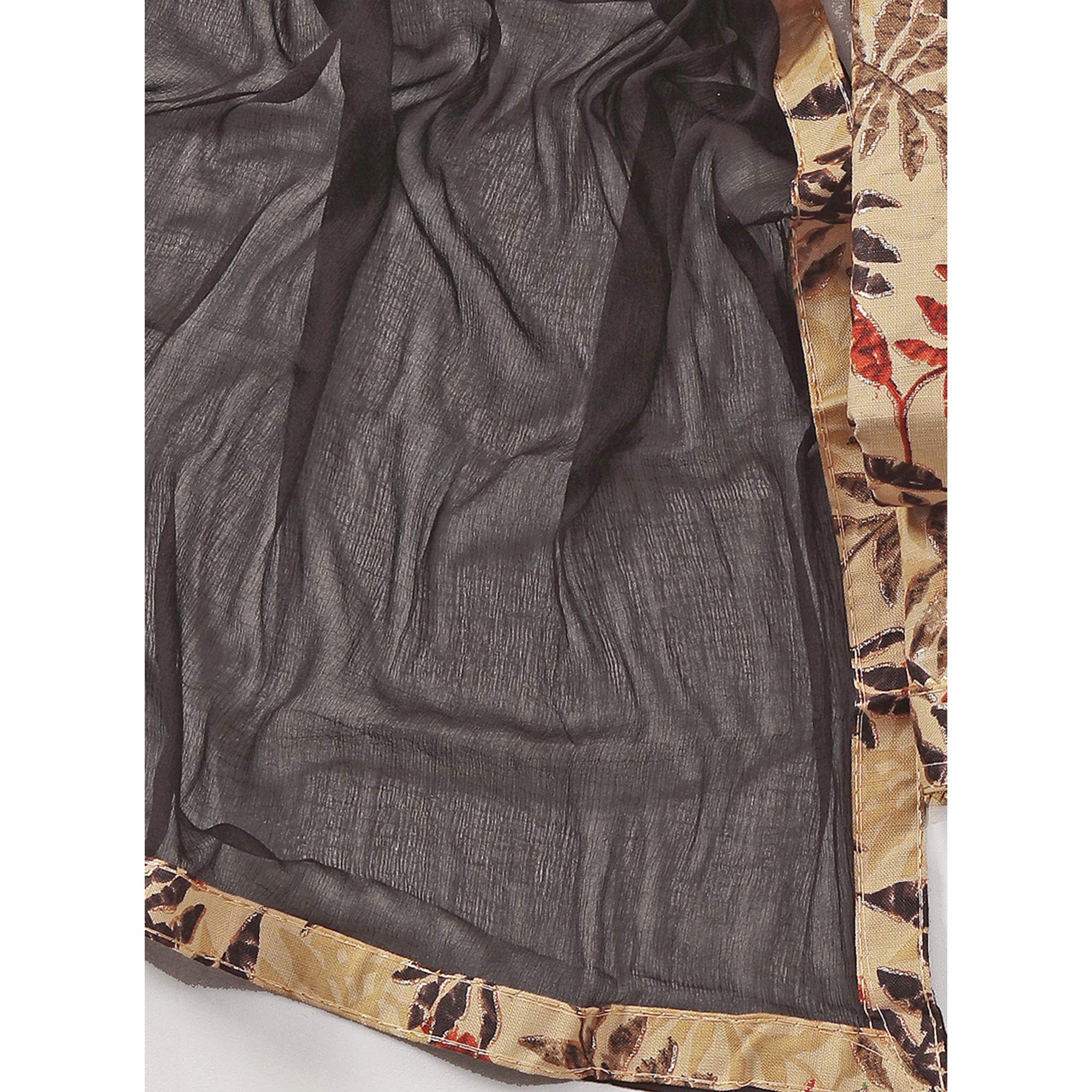 Chikoo & Brown Foil Printed With Handwork Pure Pure Cotton Dress Material