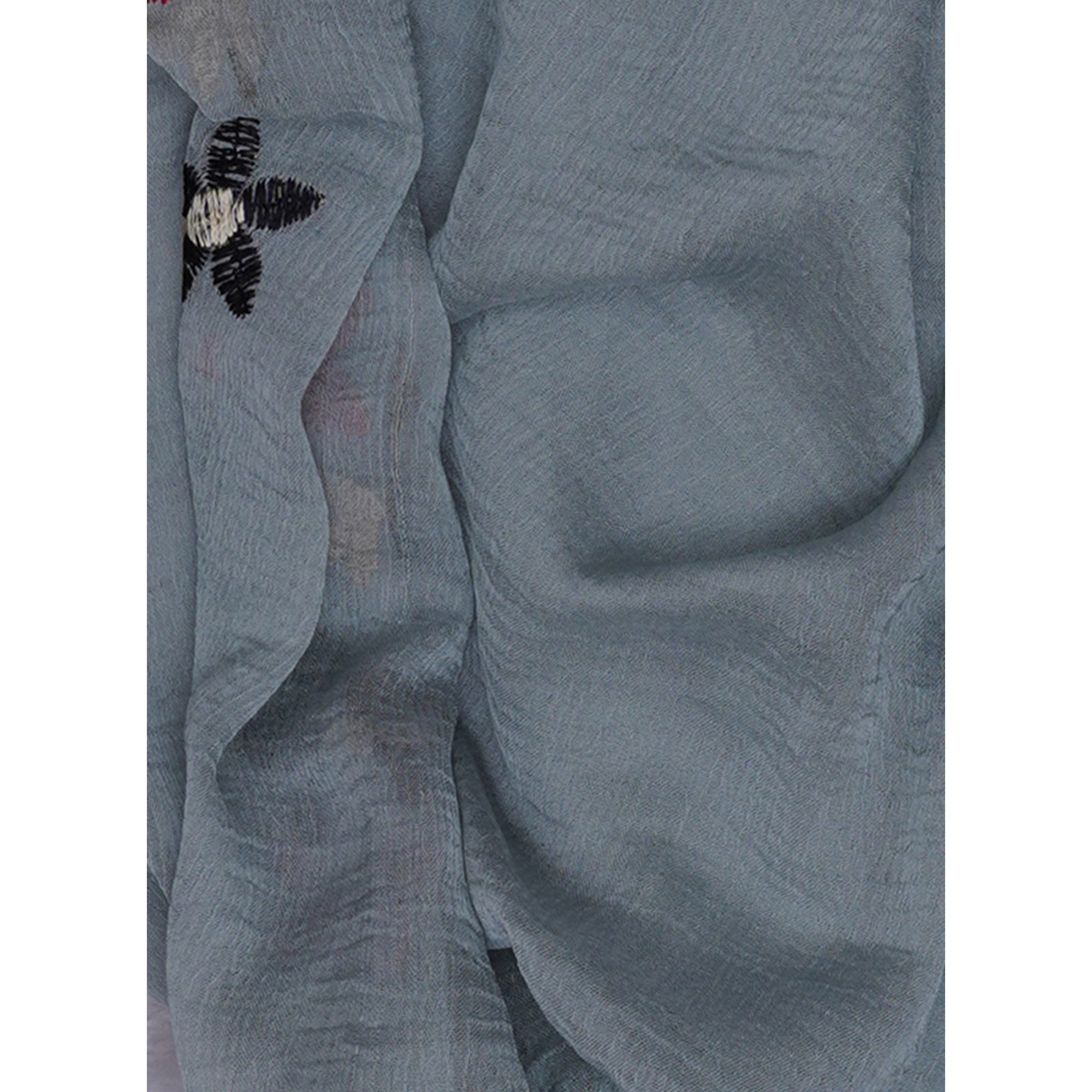 Black Floral Printed With Embroidery Cotton Silk Dress Material