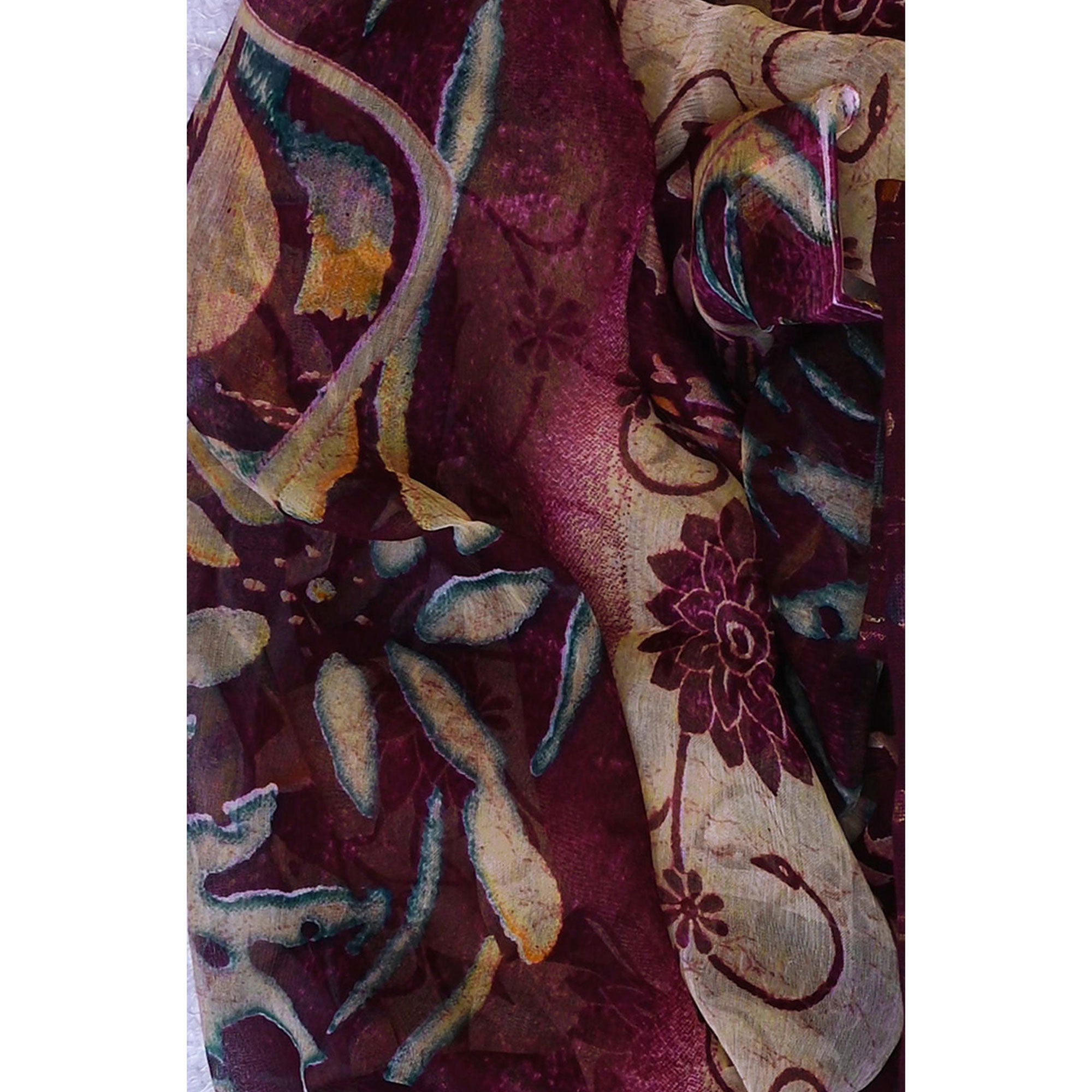 Wine Floral Printed With Stone Work Yoke Pure Cotton Dress Material