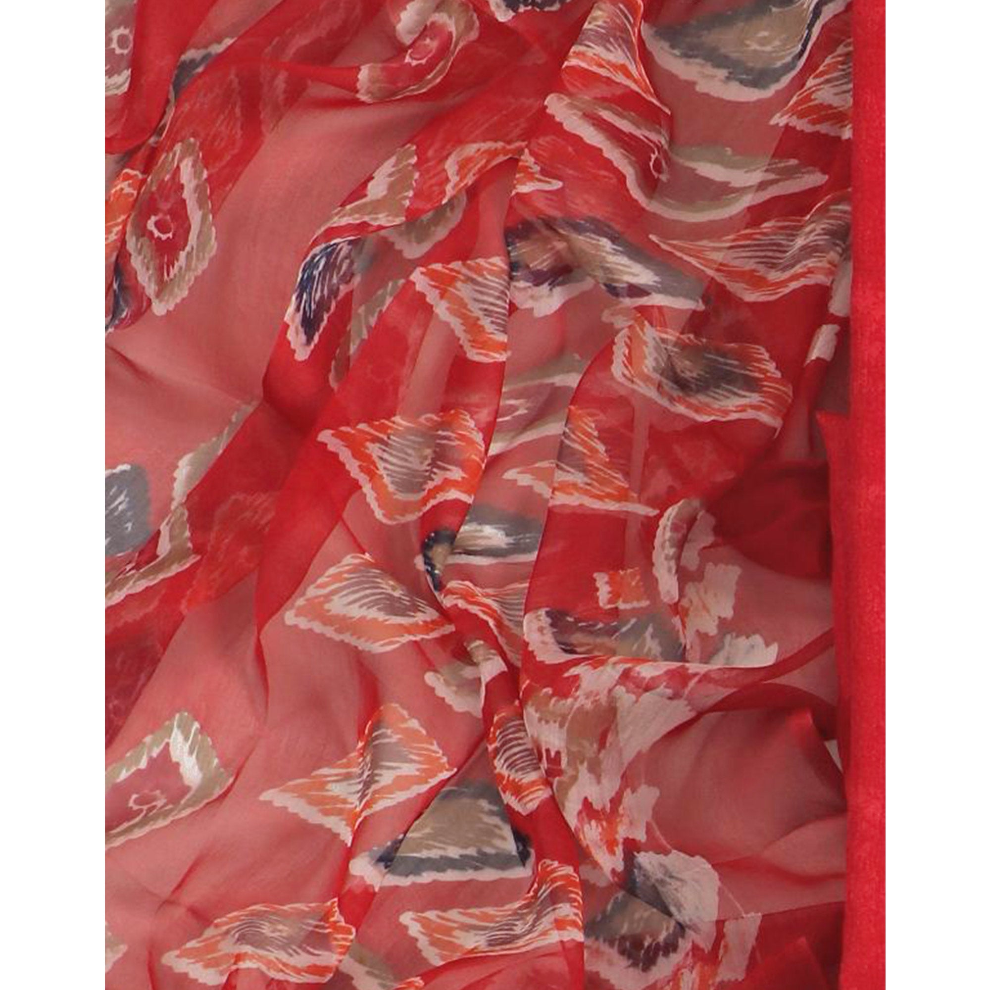 Red Floral Sequins Embroidered Pure Cotton Dress Material