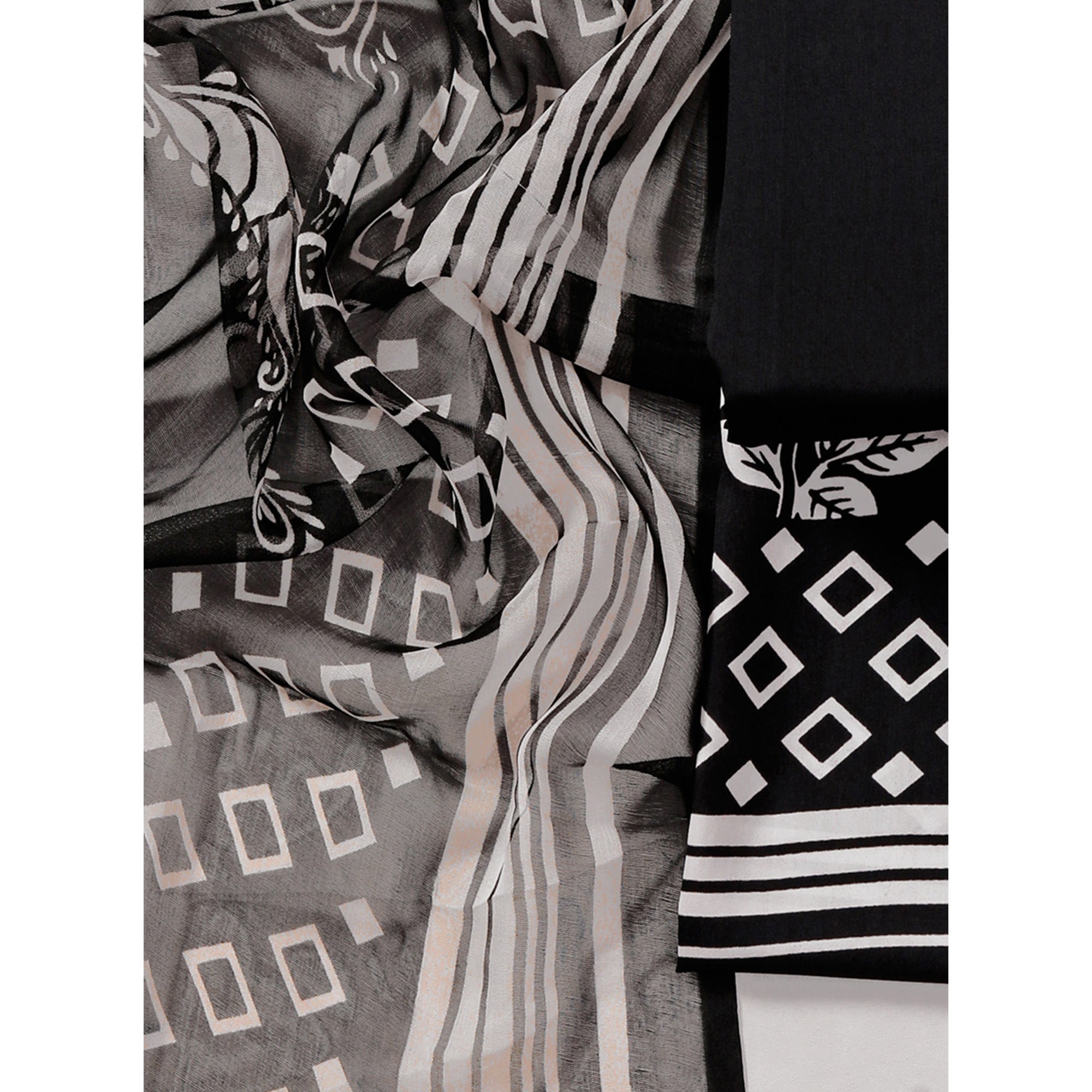 Black Floral Printed Crepe Dress Material