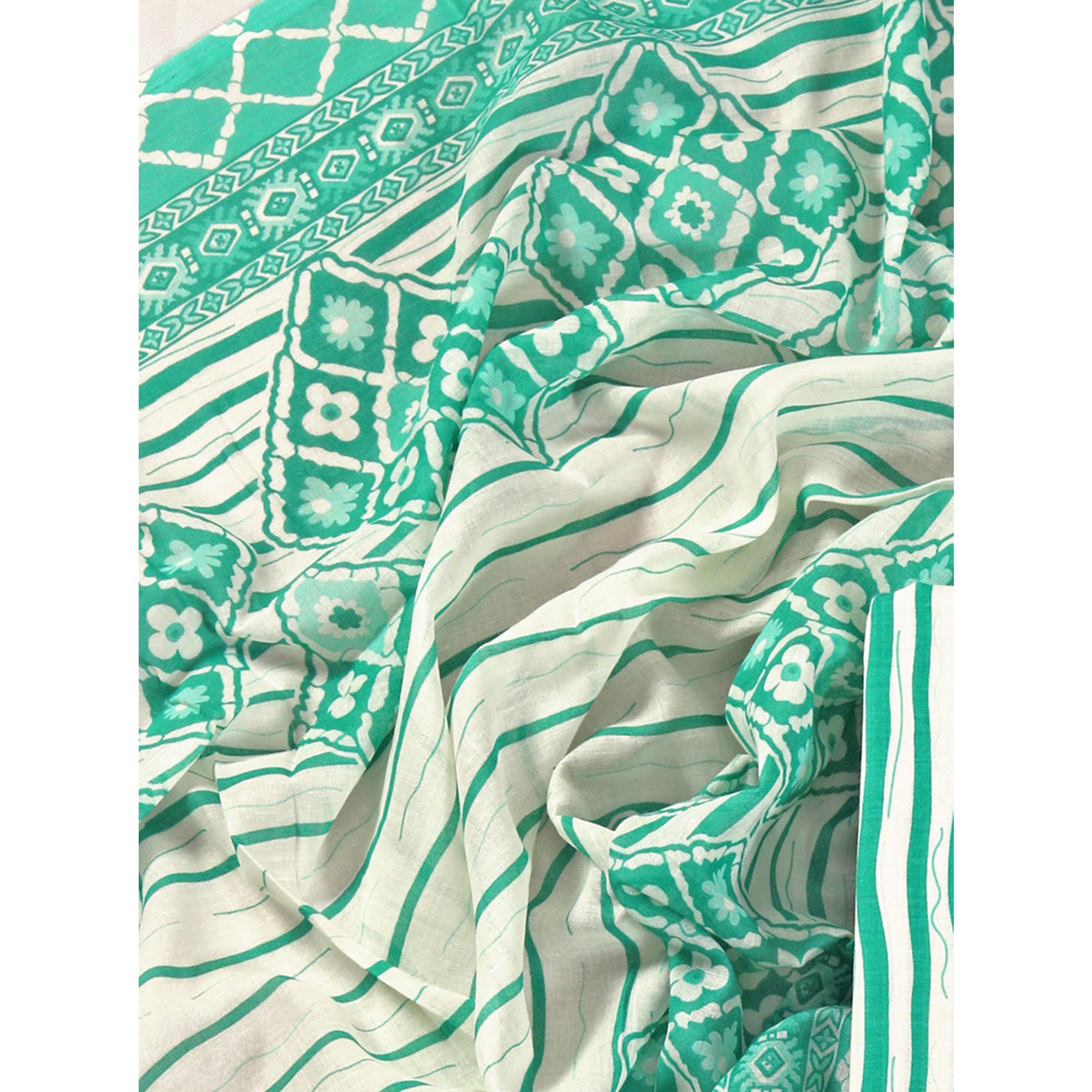 Turquoise Leheriya Printed With Gota Patti Work Pure Cotton Dress Material