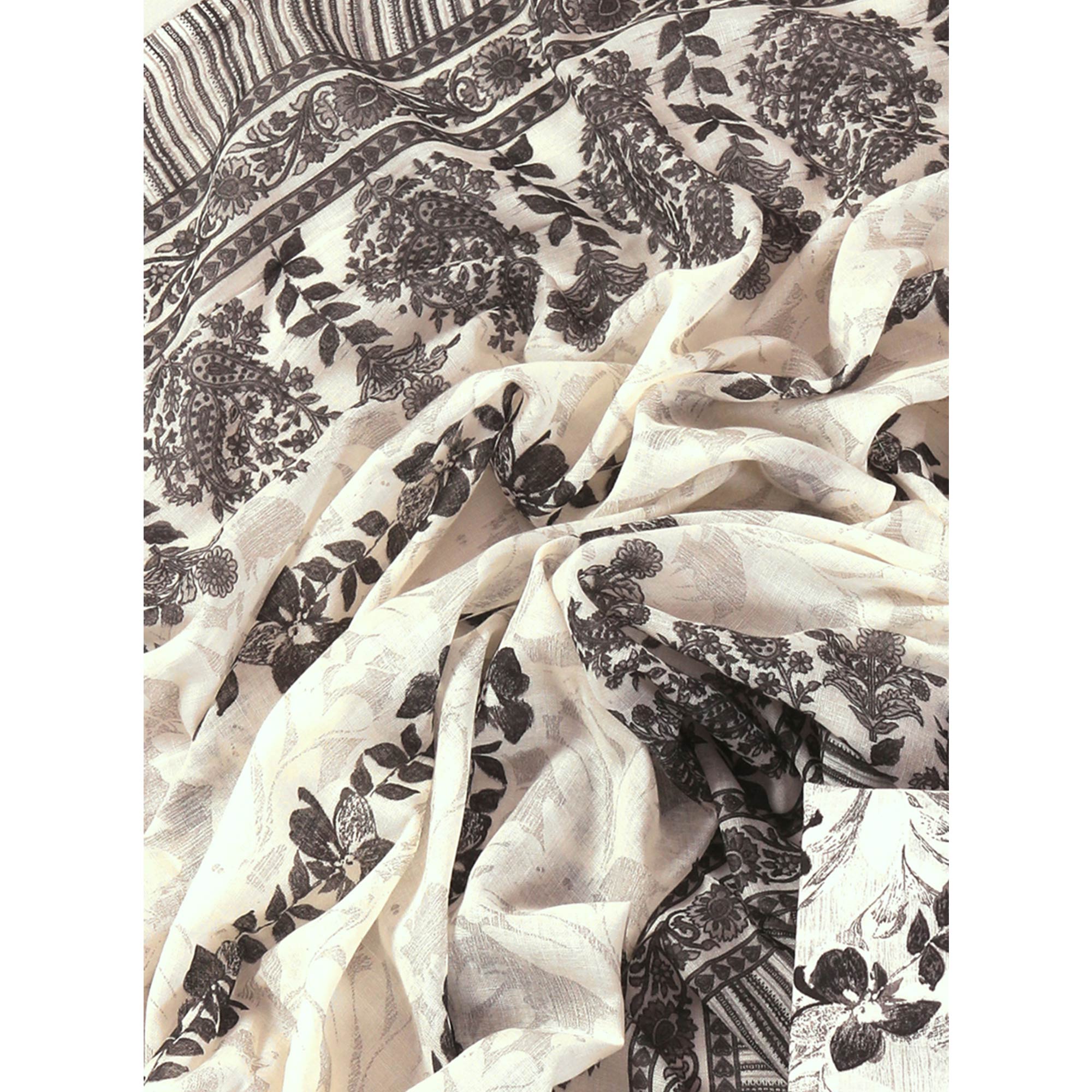 Offwhite Floral Printed With Gota Patti Work Pure Cotton Dress Material